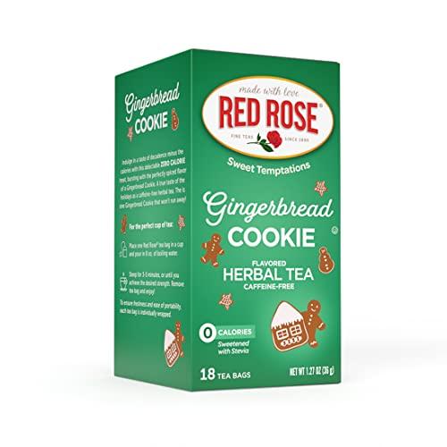 Red Rose Red Rose Sweet Temptations Dessert Tea Gingerbread Cookie, Zero Carbs, Zero Sugar Bursting with Flavor Caffeine-Free Delicious Beverage Herbal Tea, 18 Count Naturally Flavored Black Tea