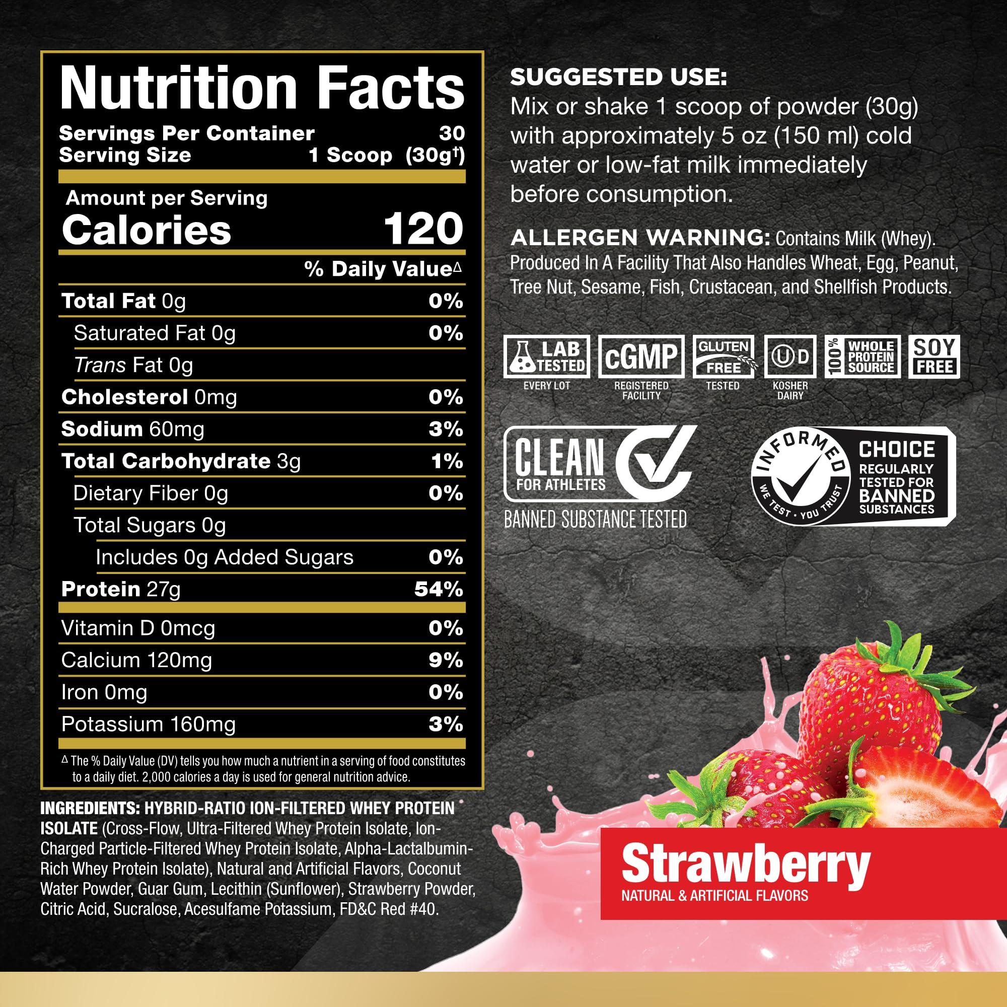 ALLMAX Nutrition ALLMAX ISOFLEX Whey Protein Isolate, Strawberry - 2 lb - 27 Grams of Protein Per Scoop - Zero Fat & Sugar - 99% Lactose Free - Gluten Free & Soy Free - Approx. 30 Servings