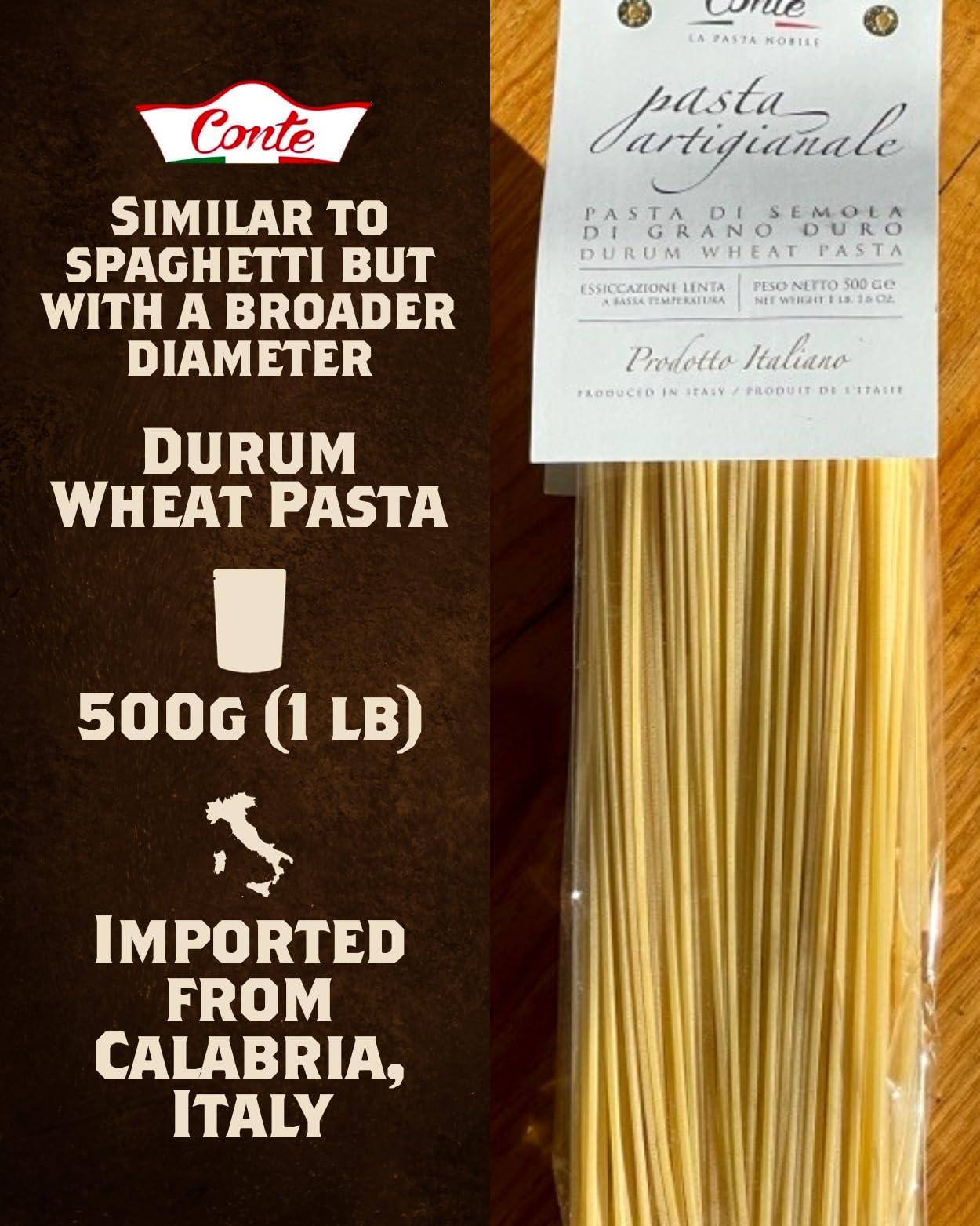 Conte Conte Spaghettoni Pasta - 500g Imported from Italy - Artisanal Durum Wheat Blend - High Protein & Low Ash - Golden Yellow Grain Color - Impurity-Free Water & Static Drying - Perfect for Italian Dishes
