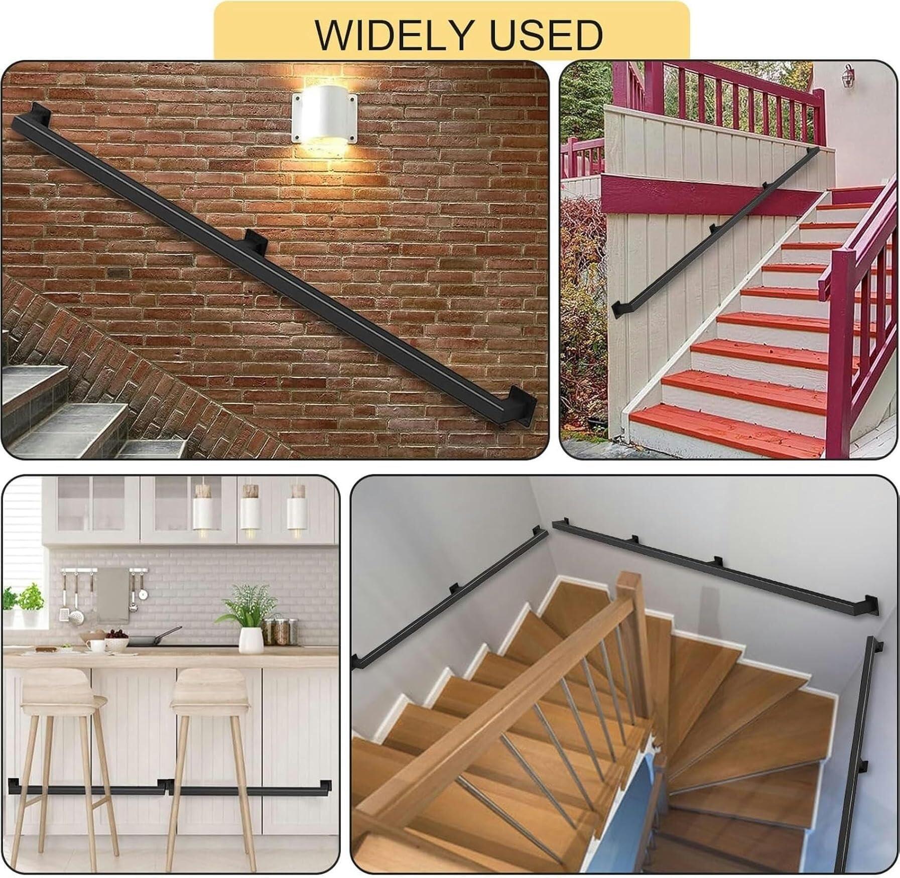 NUHGFTYBF Black Stair Handrail, 1ft-20ft Metal Staircase Handrails Stairs Indoor and Outdoor Galvanized Industrial Iron Pipe Stair Railing Wall Balustrade Foot Rail Support(9.2 FT)