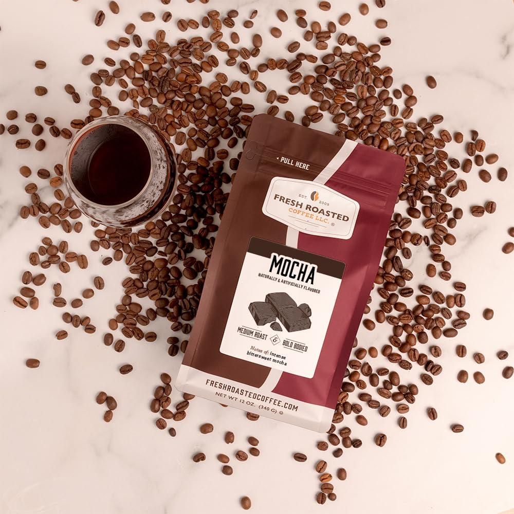 Fresh Roasted Coffee Fresh Roasted Coffee, Mocha Flavored Coffee, 12 oz, Medium Roast, Kosher, Whole Bean