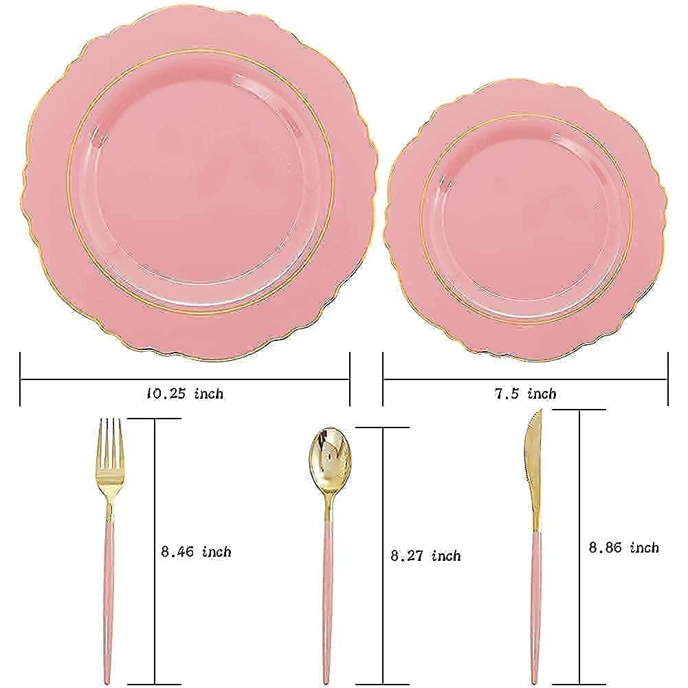 Nervure Nervure 100PCS Blue Plastic Plates With Gold Rim&Gold Disposable Silverware with Blue Handle Purple Plastic Plates 100 Packed&Gold Plastic Silverware with Purple Handle