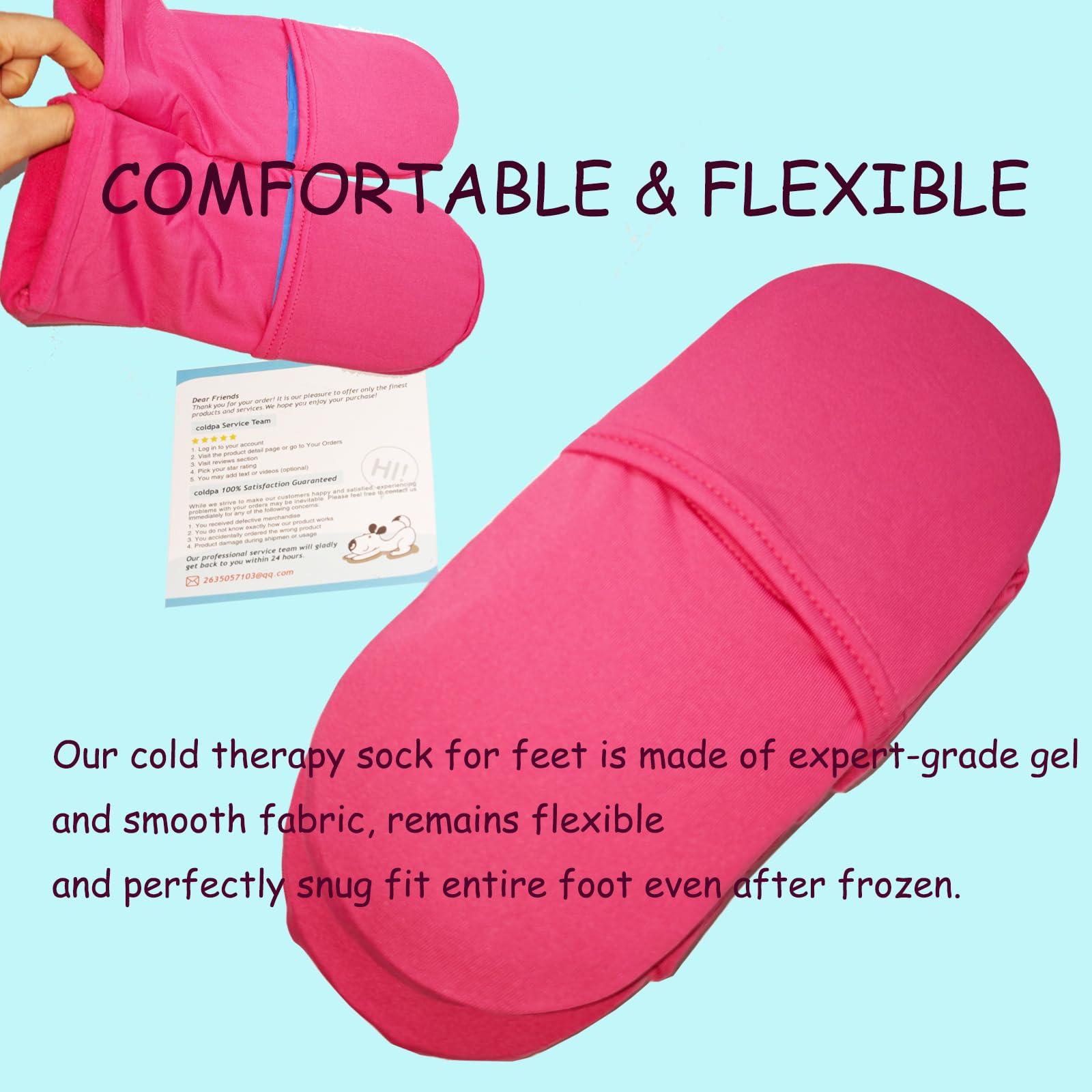 coldpa Reusable Cold Therapy Socks, Gel Ice Pack for Feet Heels Injuries Swelling, Hot and Cold Therapy Socks for Plantar Fasciitis Neuropathy Chemotherapy Pain Relief for Foot Ankle (Pink)