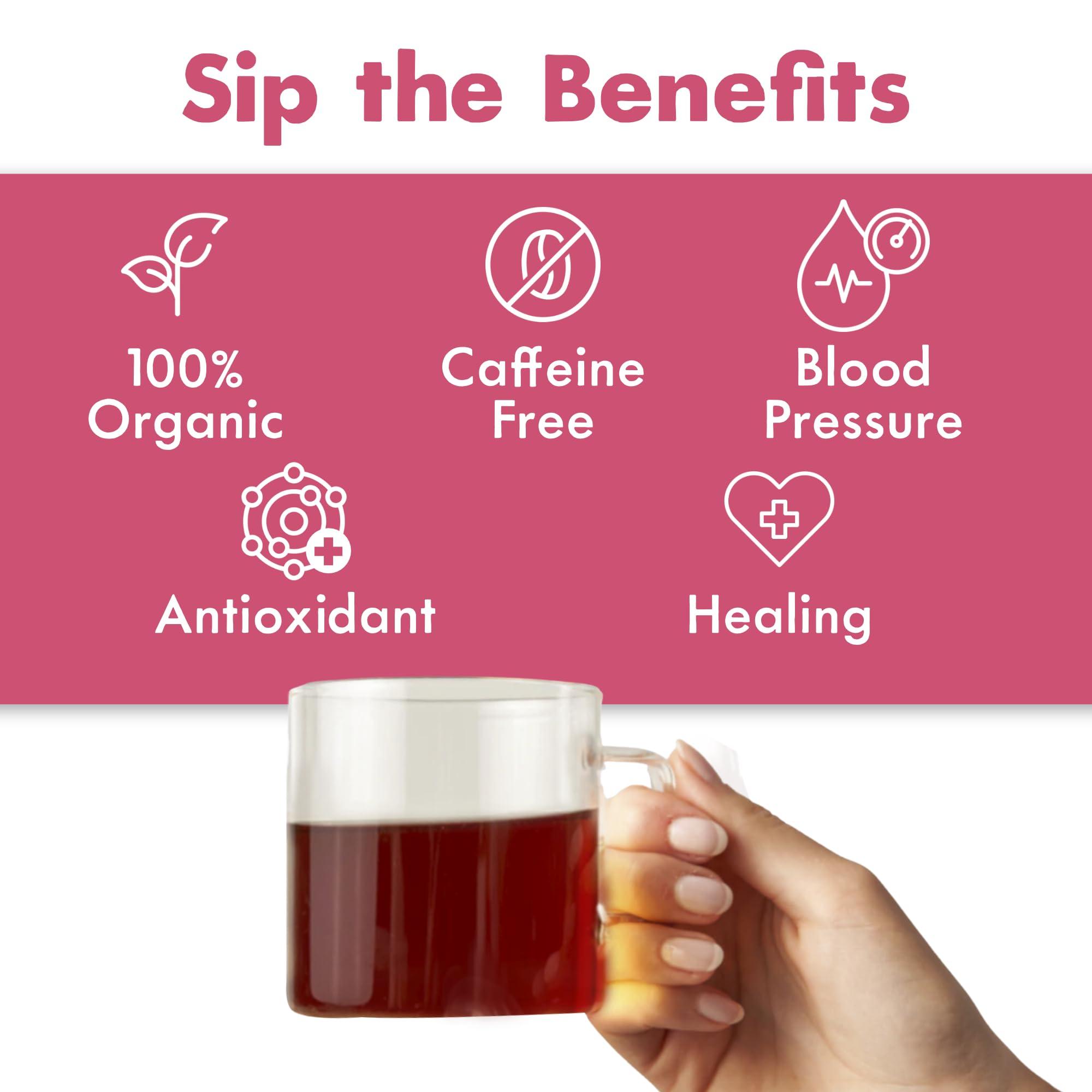 Big Heart Tea Co. Big Heart Tea Co. Tea Bags - Blushing Pink Hibiscus - Certified Organic, Naturally Sweet Ayurvedic Herbal Decaf Tea with Small Batch Ground Herbs - Adaptogenic Tulsi and Lemongrass, 10 Tea Bags