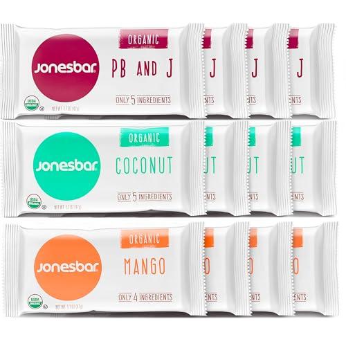 jonesbar JONESBAR Fruit Lovers (12 Count (Pack of 1)), USDA Organic Fruit & Nut Bar, Non-GMO, Kosher, Vegan, Gluten Free, Simple Snack Bar