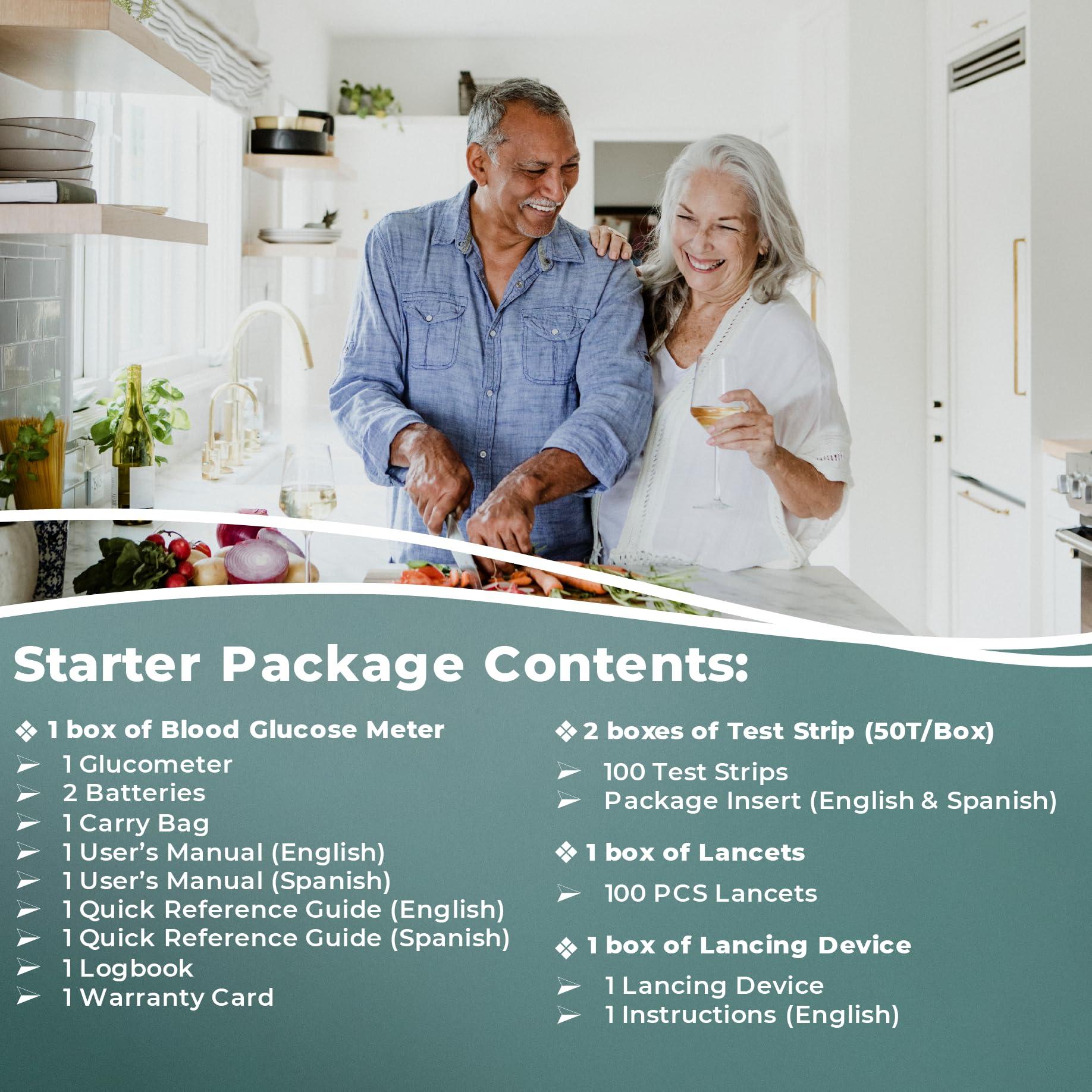 VivaGuard VivaGuard Blood Glucose Monitor - Blood Sugar Test Kit with100 Test Strips,100 Lancets (30G),1 Lancing Device and 1 Glucometer - No Coding, Large Display