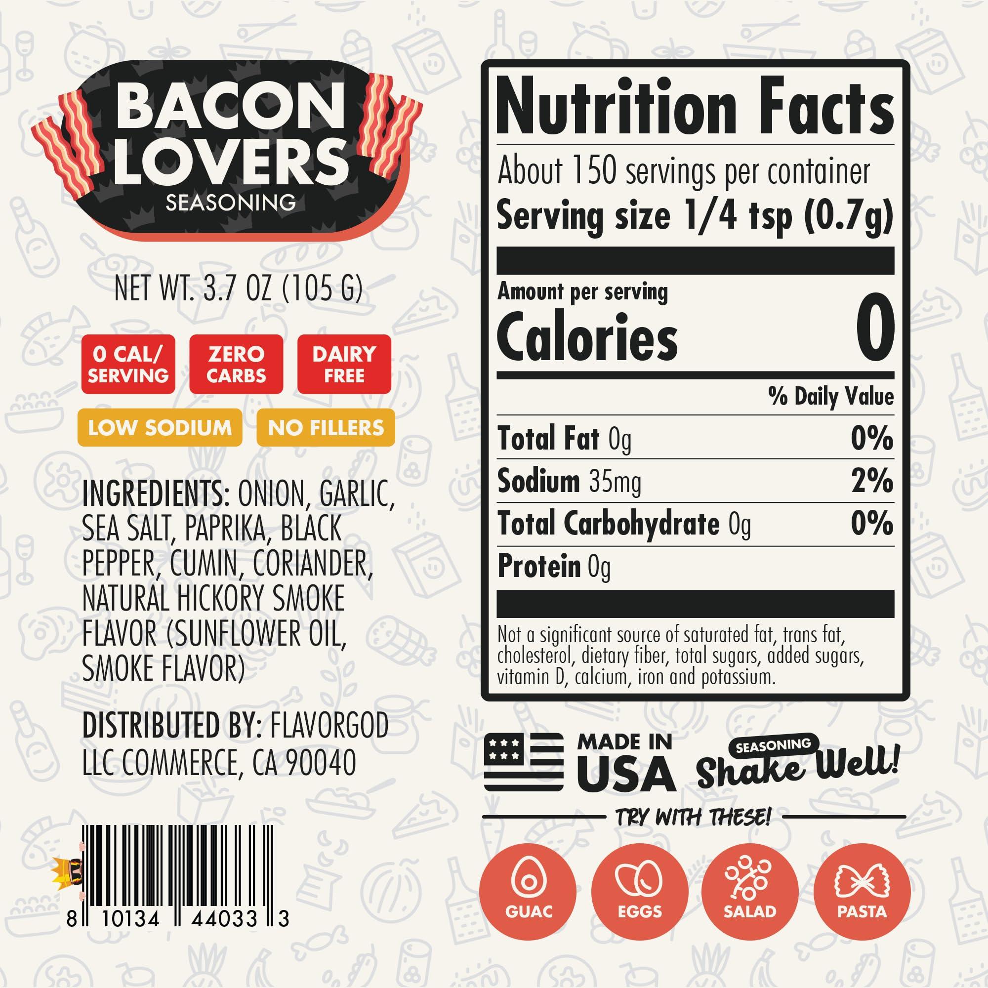 Flavor God Bacon Lovers Seasoning Mix by Flavor God - Premium All Natural & Healthy Spice Blend for Beef, Eggs, Salad & Vegetables - Kosher, Low Sodium, Gluten-Free, Vegan & Keto Friendly - Great Flavor Spices and Seasoning Gift