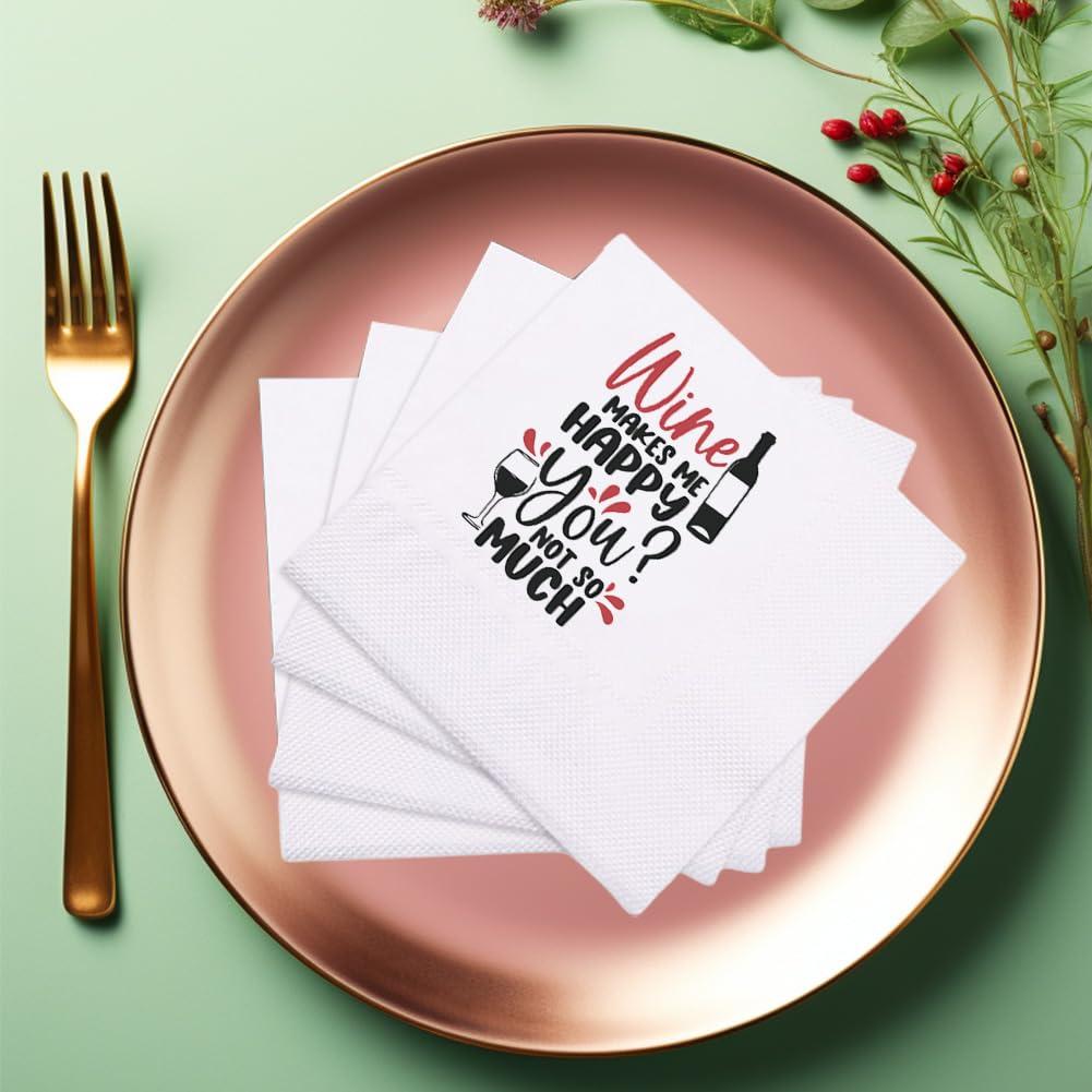 VOWFOO VOWFOO Funny Fiesta Wine Drinking Quotes Saying Cocktail Napkins Party Beverage Bar Paper Novelty Humorous Quirky Gag Gift 100Pcs 4.5 x 4.5 2-ply(Wine Makes Me Happy You Not So Much)