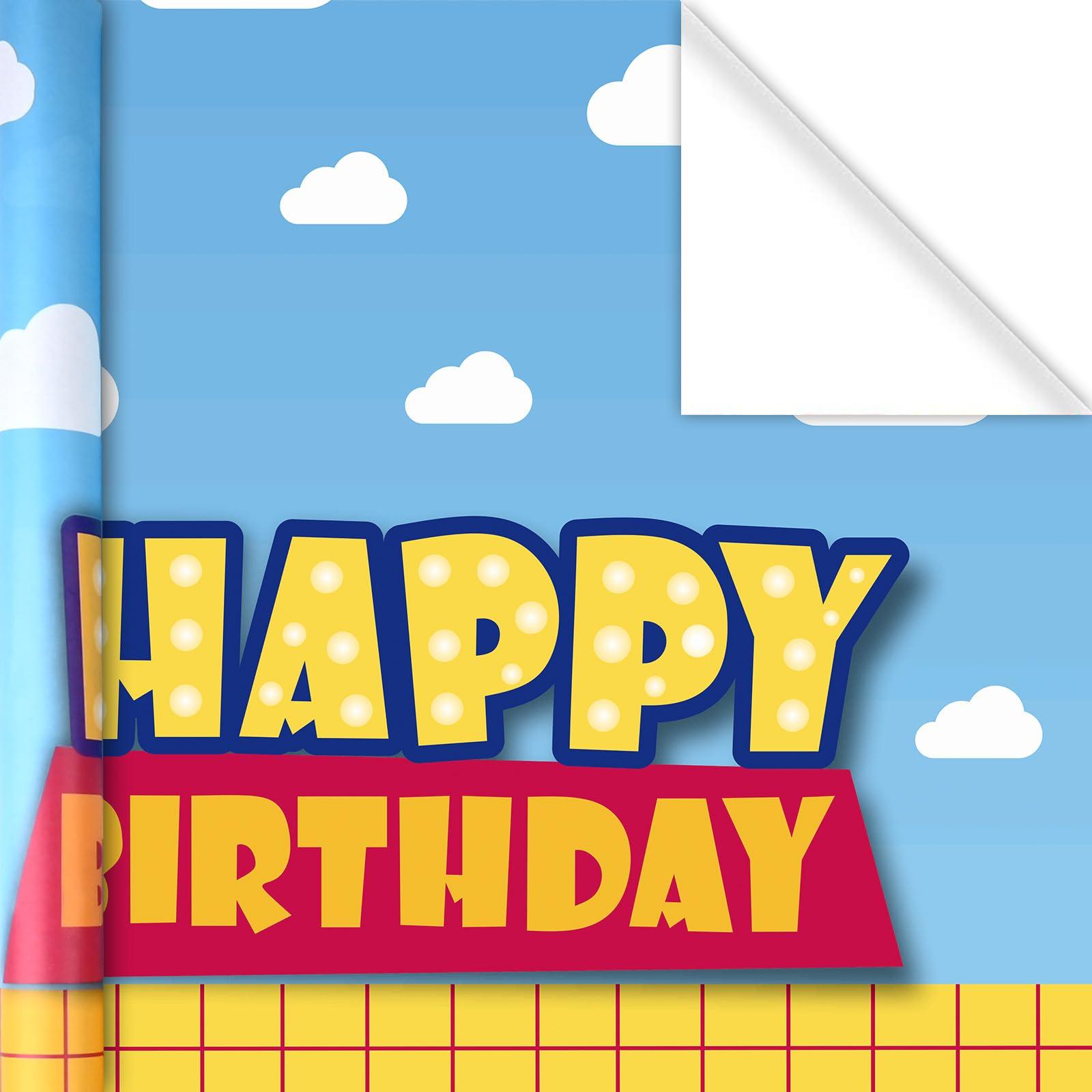 Bolsome Bolsome 12 Sheets Cartoon Story Birthday Wrapping Paper Blue Sky White Clouds Cow Printed Gift Wrap Paper for Kids for Baby Shower Cartoon Themed Party DIY Craft, 19.7 27.5 Inches, Folded Flat