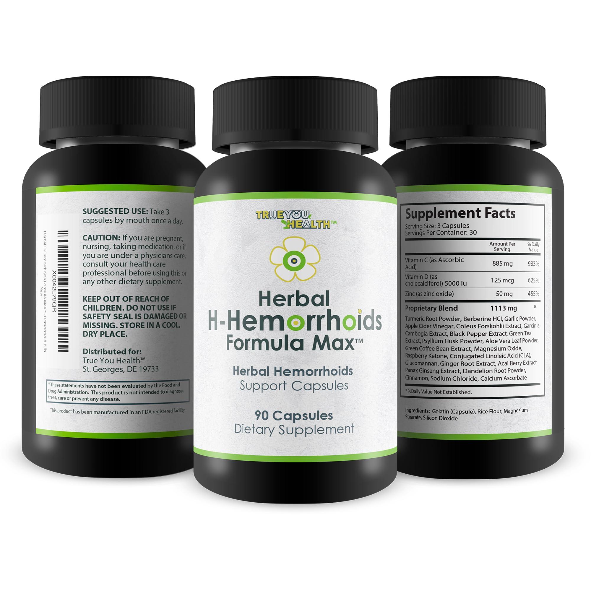 True You Health Herbal H-Hemorrhoids Formula Max - Our Best Herbal Hemorrhoids Treatment - Natural Hemorrhoid Relief Pills - Natural Hemorrhoid Shrinking Treatment - Herbal Hemorrhoidal Treatment Hemorrhoid Pills
