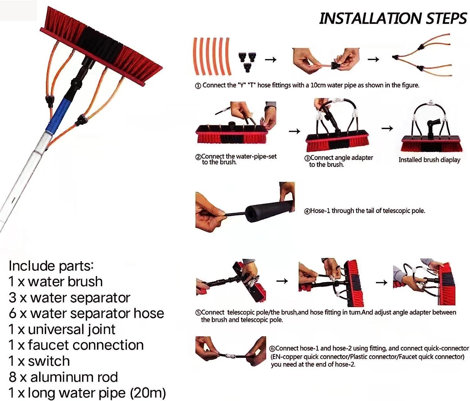 DEVOKE Window Cleaning Washing Pole Cleaner Kit 3In1 Water/Hose Fed Pole Cleaning Brush Equipment Extendable Outdoor Cleaning Tool Photovoltaic Solar Panels Water Fed Brush Water Pipe Tools (18FT/5.4M)