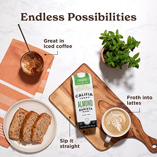 Califia Farms Califia Farms - Unsweetened Almond Barista Blend Almond Milk, 32 Oz (Pack Of 6), Shelf Stable, Dairy Free, Plant Based, Vegan, Gluten Free, Non GMO, Sugar Free, Milk Frother, Creamer