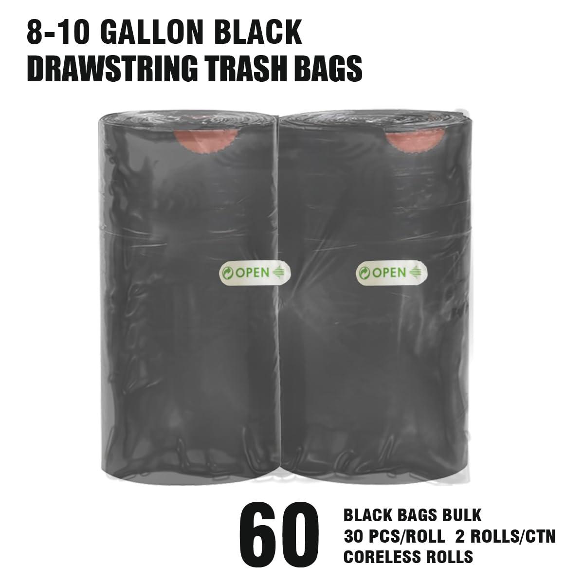 BEIDOU-PAC BEIDOU-PAC 8-10 Gallon Trash Bags Drawstring, 60 Count Bulk, Black & Unscented Multi-purpose Garbage Bags for Business Home Bathroom Kitchen Commercial and Industrial