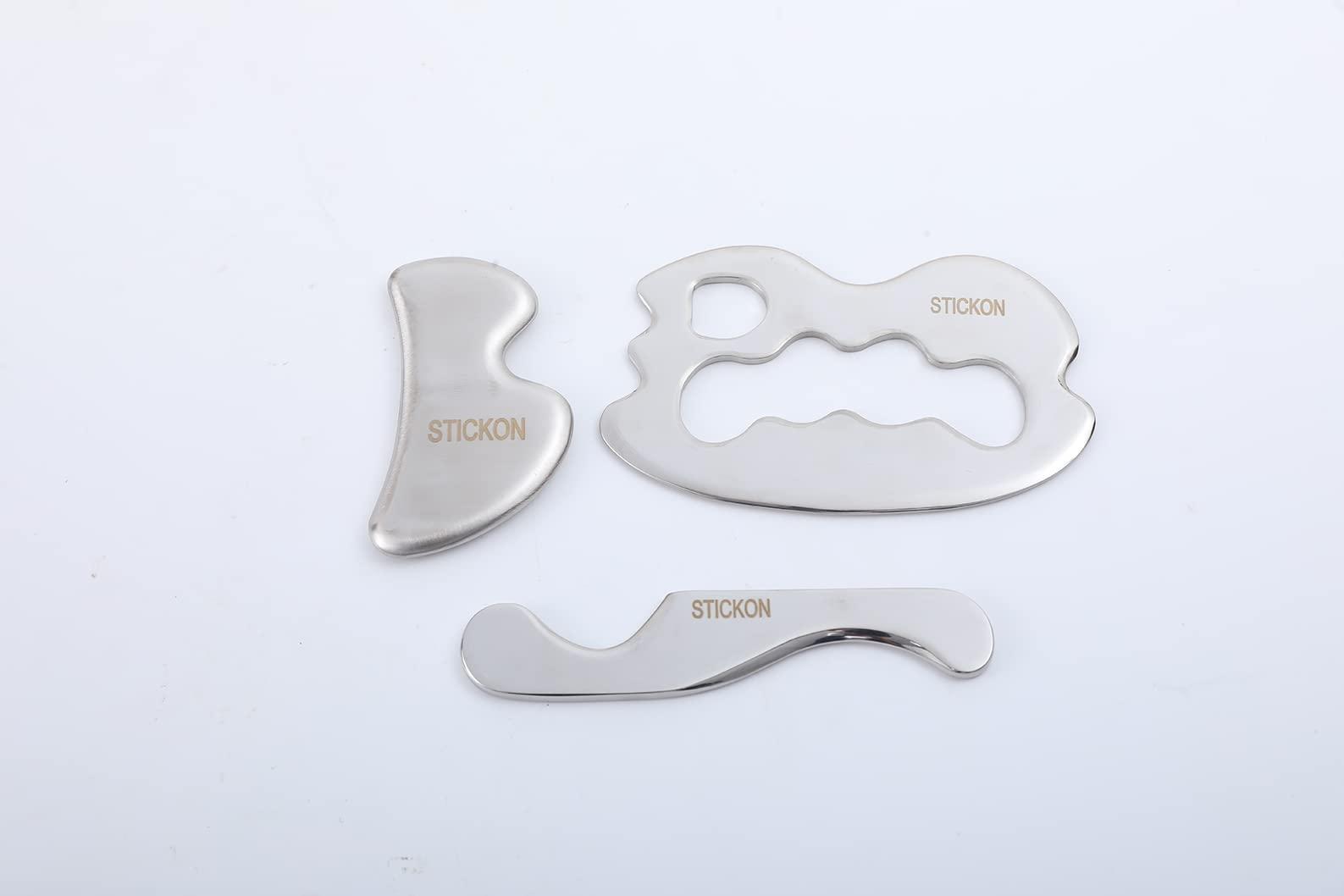STICKON STICKON Stainless Steel Gua Sha Muscle Scraper Tools Set 3 in 1 Scraping Massage Tools for Physical Therapy, IASTM Tools Massage Scraper Kit, Soft Tissue Mobilization Tool (STICKON-38)