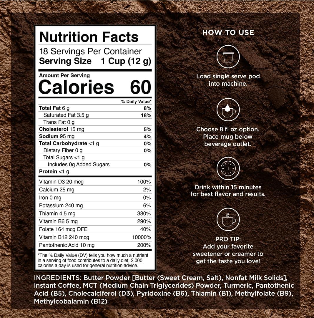 VitaCup VitaCup Keto Max Dark Roast Coffee Pods, Ketosis & Energy, Butter, MCT Oil, Turmeric, B Vitamins, D3, All-In-One Keto Recyclable Single Serve Pod Compatible w/Keurig K-Cup Brewers,18 Ct