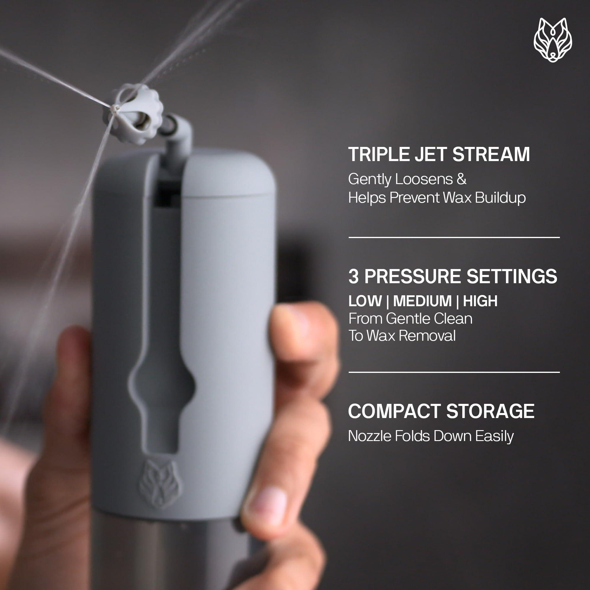 Black Wolf Wush Pro by Black Wolf - The Original Deluxe Water Powered Ear Cleaner with 6 Reusable Replacement Tips by Black Wolf - Safe & Effective for Ear Wax Buildup - Electric Ear Wax Removal Kit (Grey)