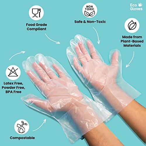 Eco Gloves Eco Gloves Plant-Based Eco-Friendly Compostable Disposable Gloves for Food Prep, Cooking, Serving, Beauty Salons, Arts & Craft, Household Cleaning | 100-Count | Clear (Small)