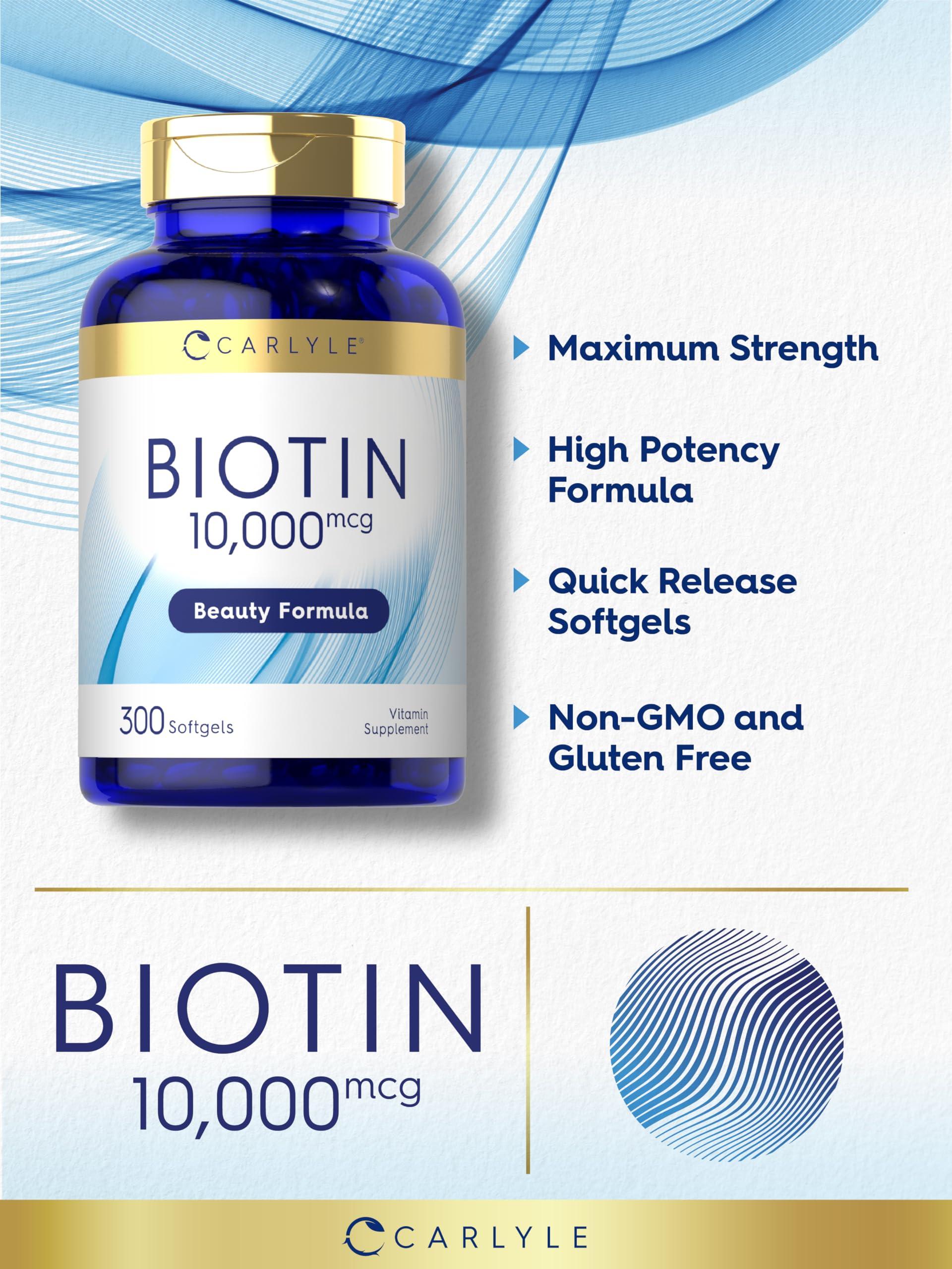 Carlyle Carlyle Biotin 10000mcg | 300 Softgels | Max Strength | Non-GMO, Gluten Free Supplement