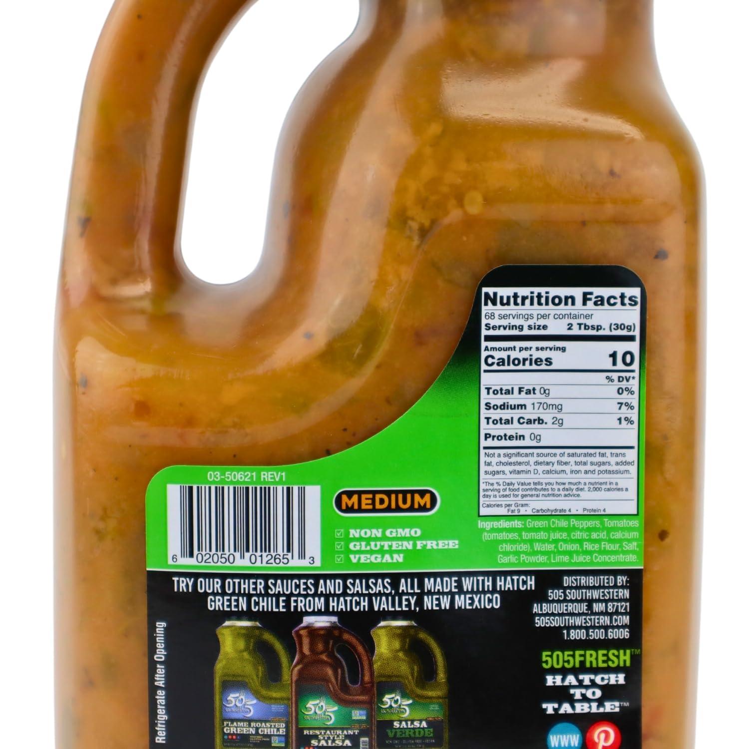 505 Southwestern 505 Southwestern Green Hatch Chile Foodservice 72 Ounce Bulk - Flame Roasted, Restaurant Salsa, Salsa Verde, and Green Chile Sauce (Green Chile Sauce (Medium))