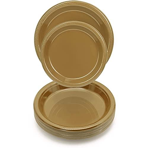 Exquisite Exquisite 7 Inch. Gold Plastic Dessert/Salad Plates - Solid Color Disposable Plates - 100 Count