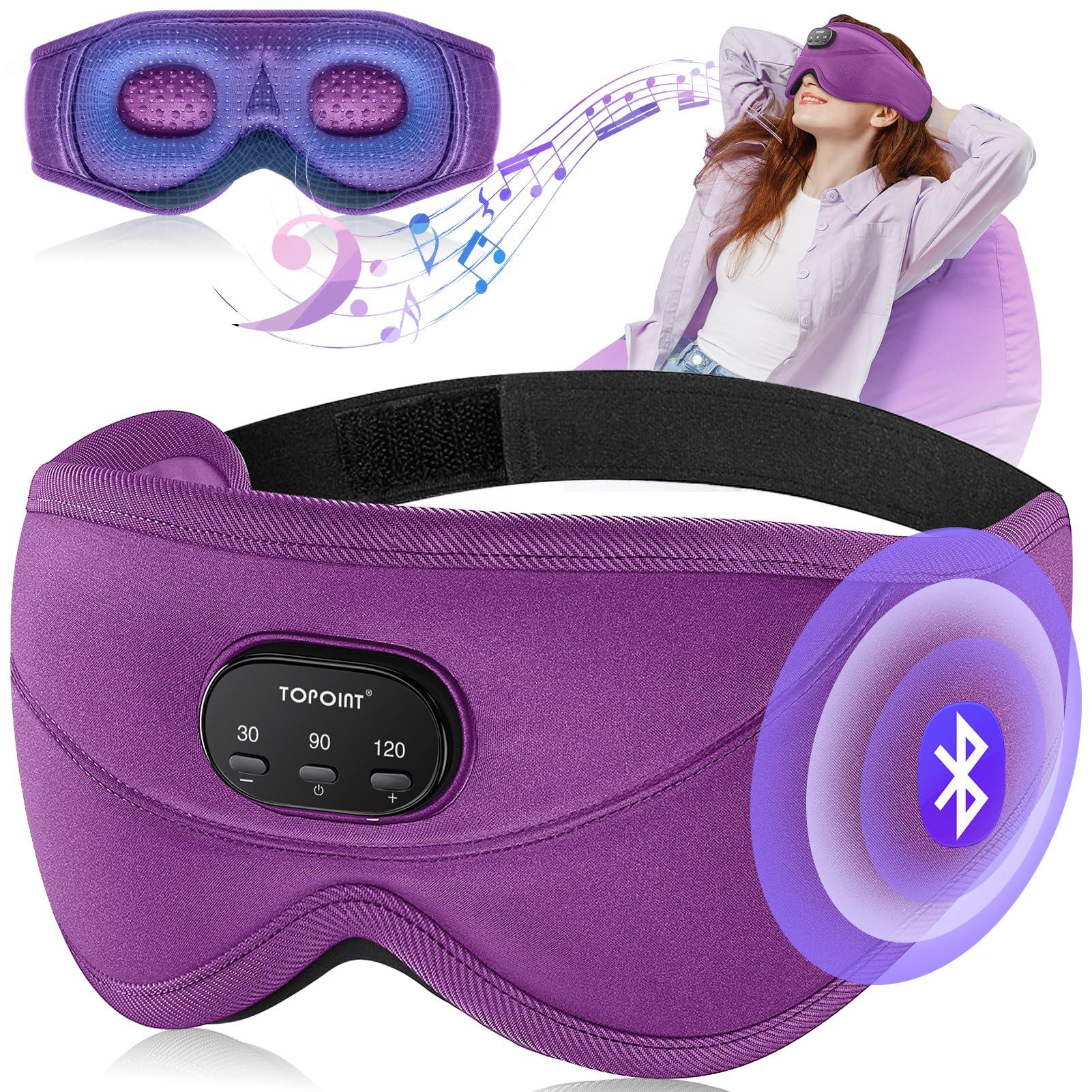TOPOINT TOPOINT Sleep Mask with Bluetooth Headphones, 3D Eye Mask for Sleep Headphones with White Noise, Total Blackout, 5.4 Bluetooth, Timer, 15 Hours for Women Men, Travel, Meditation, Nap, CPAP Users