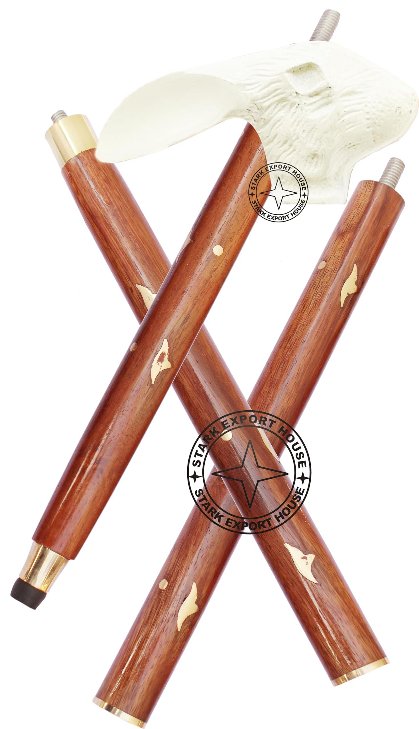 Stark Export House Walking Cane Rosewood Designer Wooden Walking Stick with Brass Nickel Handle Gift for Men & Women 37 inch Brown (FOPY)