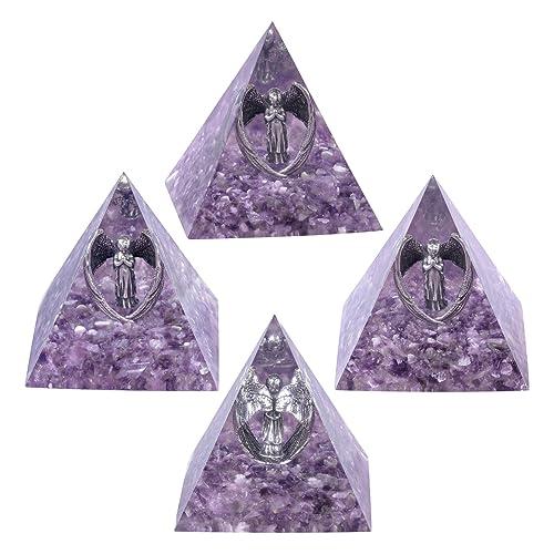 TUMBEELLUWA TUMBEELLUWA Guardian Angel Crystal Pyramid Praying Stone Statue Orgone Energy Generator for Protection Meditation Reiki Healing, Amethyst