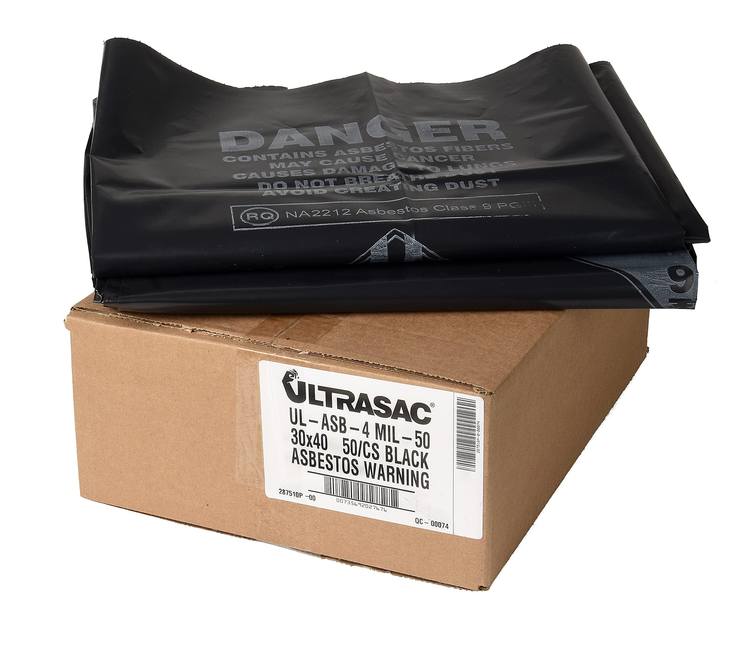 Ultrasac Ultrasac 33 Gal. Asbestos 4 Mil Bag - 30" x 40" - Pack of 50, Black (UL-ASB-4 MIL-50)