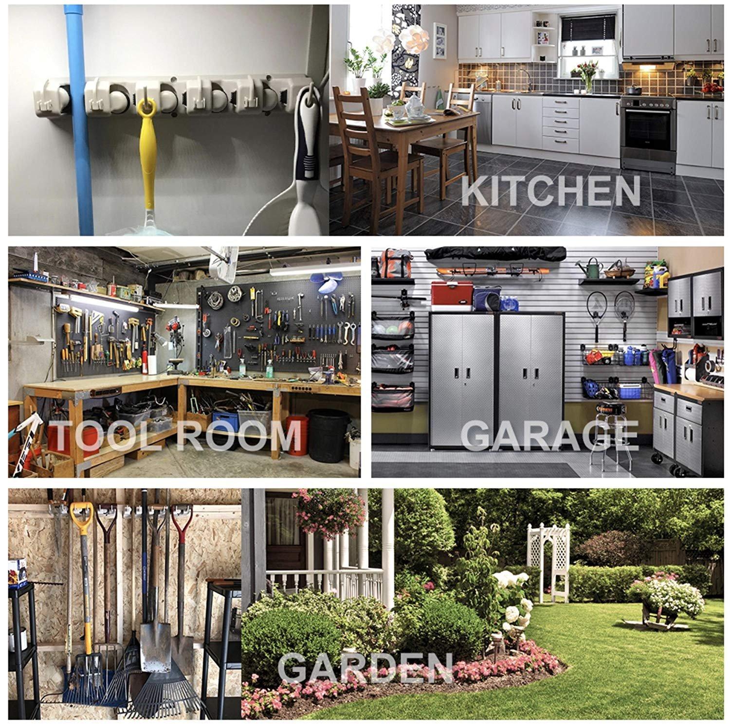 IMILLET IMILLET 2 Pack Plastic Pack Broom Holder & 1 Pack Wood Broom Holder