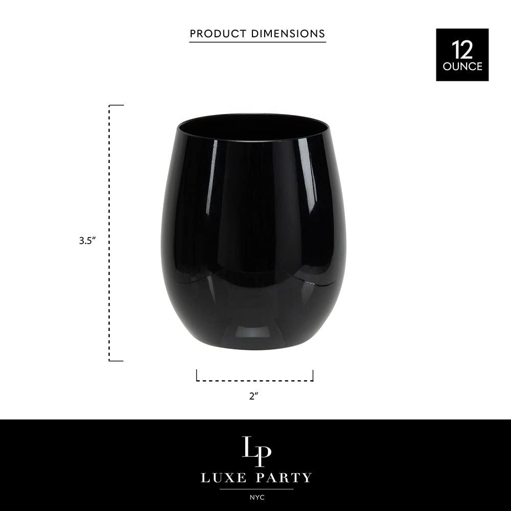LUXE PARTY LUXE PARTY 36 Stemless Wine Glass Plastic, 12oz Black Plastic Wine Glasses For Parties Disposable Party Cups, Plastic Wine Cups, Wine Glasses Plastic Disposable Plastic Wine Tumbler