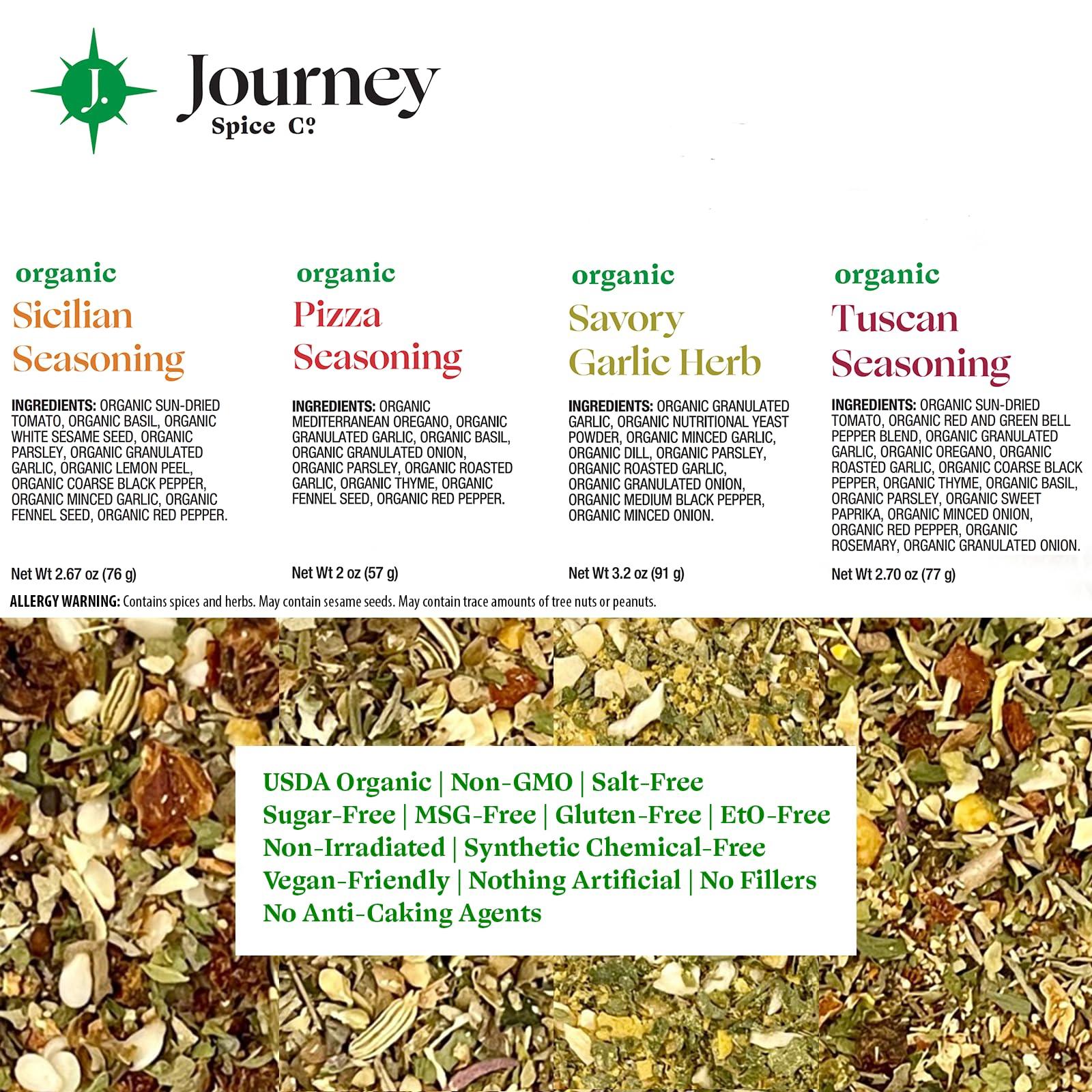 Journey Spice Co. Gourmet Organic Italian Spice and Seasoning Gift Set by Journey Spice Co. | Salt-Free | Pizza Seasoning | Tuscan, Sicilian, Savory Garlic Herb
