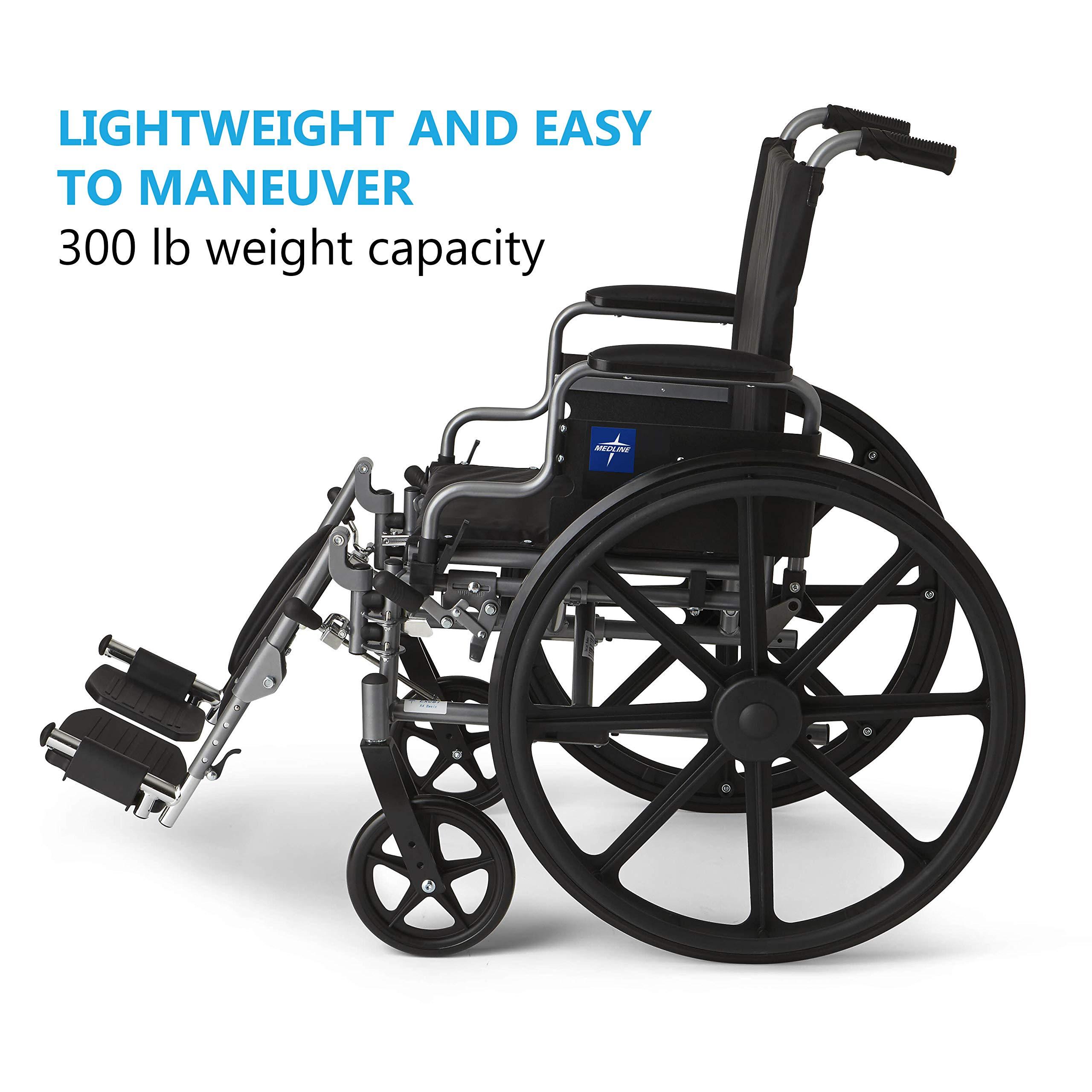 Medline Medline K4 Basic Lightweight Wheelchair with 16\" Wide Seat, Desk-Length Arms, and Elevating Leg Rests, 300 lb. Weight Capacity - Durable, Portable, and Comfortable Mobility Aid