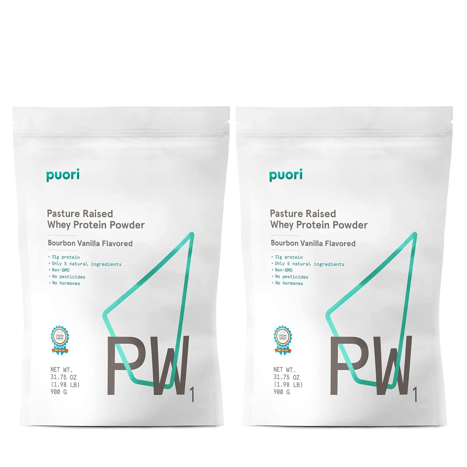 Puori Puori Whey Protein Powder - Bourbon Vanilla - PW1 Pasture Raised, Grass-Fed & Non-GMO - 100% Natural and Pure for Muscle Growth - 21g Protein 1.98lbs, Pack of 2 - Gluten-Free