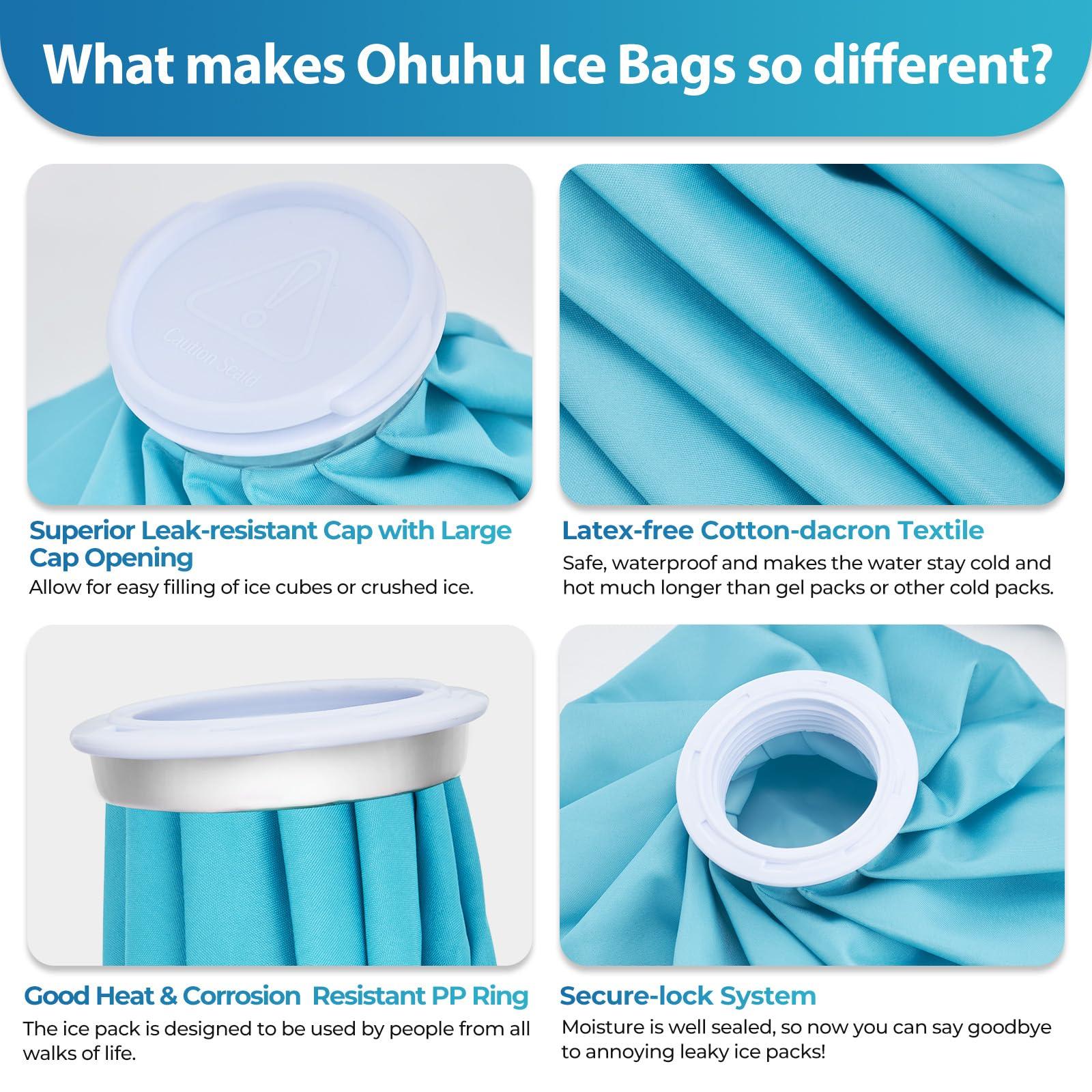 Ohuhu Ice Pack for Injuries Reusable: Ohuhu 3 Packs Ice Cold Packs Ice Bag Hot Water Hot & Cold Therapy Pain Relief for Knee Leg Injury No-Leak Breathable Waterproof Ice Bags 3 Sizes 6\"/9\"/11\", Light Blue