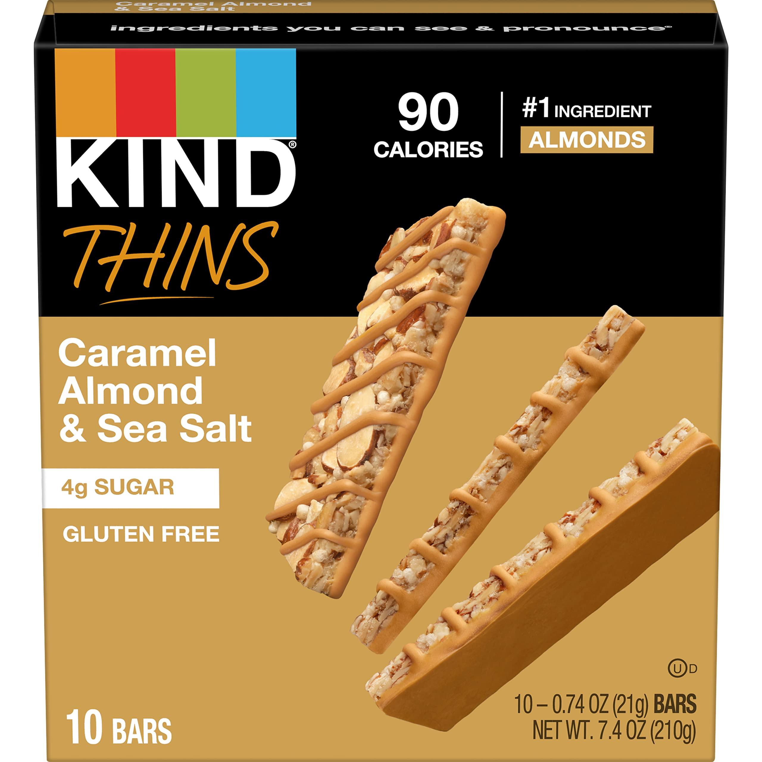 KIND KIND THINS Caramel Almond & Sea Salt Bars, 0.74 Ounce, Gluten Free, 4g Sugar, 10 Count (Pack of 6)