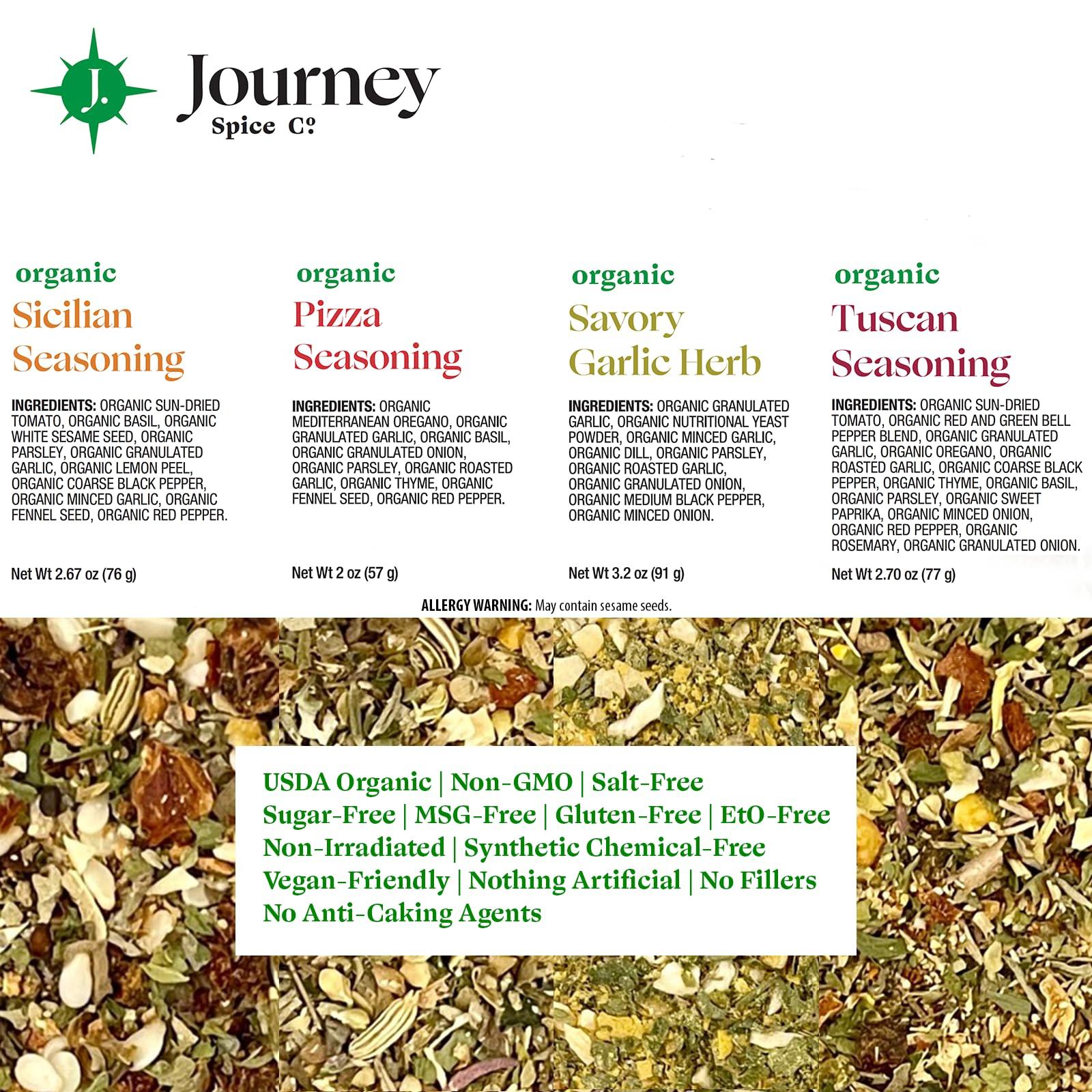 Journey Spice Co. Gourmet Organic Italian Spice and Seasoning Gift Set by Journey Spice Co. | Salt-Free | Pizza Seasoning | Tuscan, Sicilian, Savory Garlic Herb