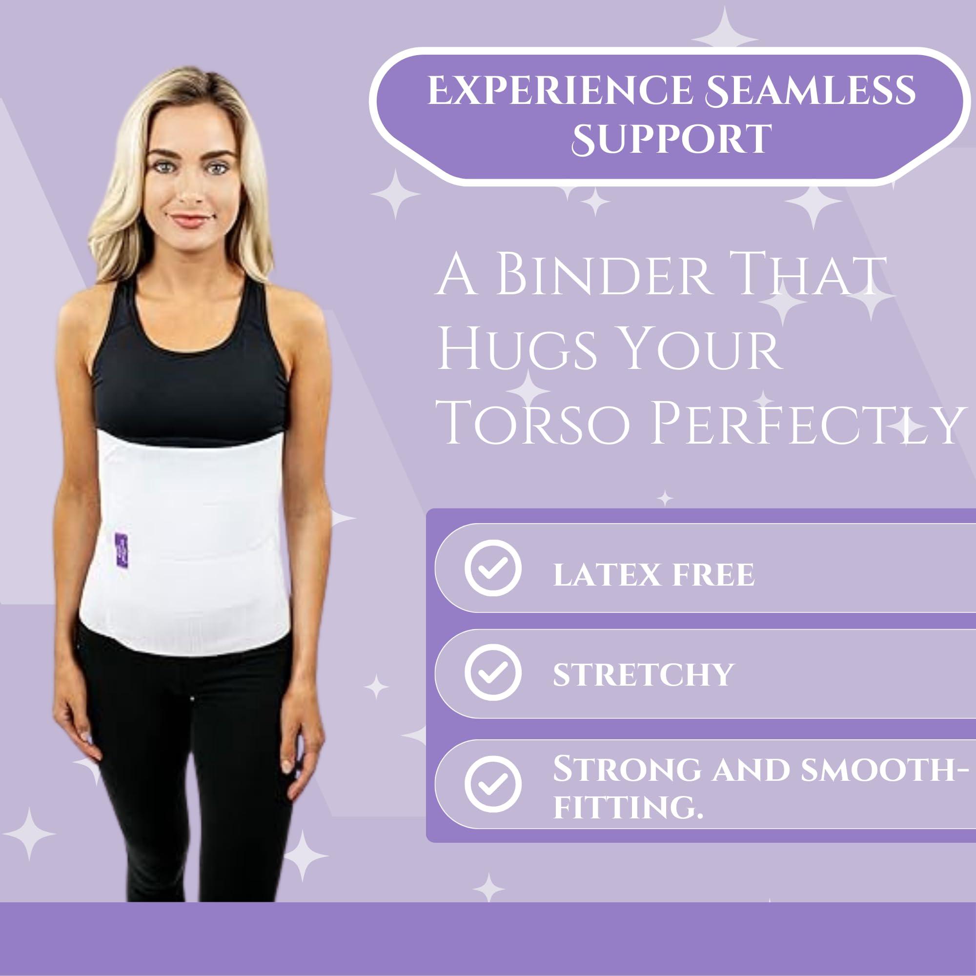 ContourMD Abdominal Binder Post Surgery Compression Wrap - Torso Liposuction, Mommy Makeover, and Tummy Tuck Compression Garment - White 12in Postpartum Belt and C-Section Recovery Belly Band (S13-12) Large