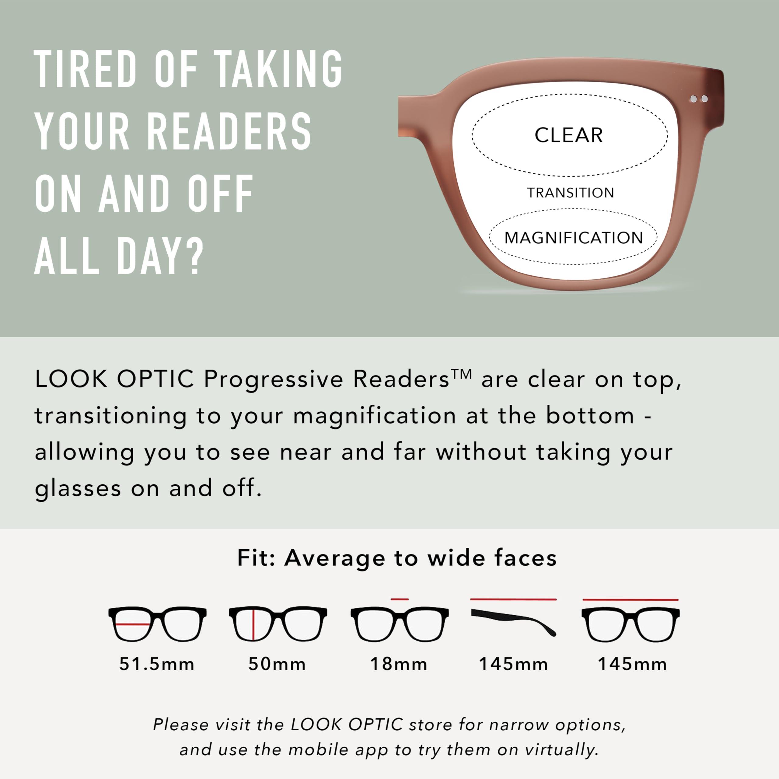 LOOK OPTIC LOOK OPTIC Laurel Progressive Reader - Stylish Unisex Reading Glasses, Prescription-Quality (Full Magnification) (3, Champagne)