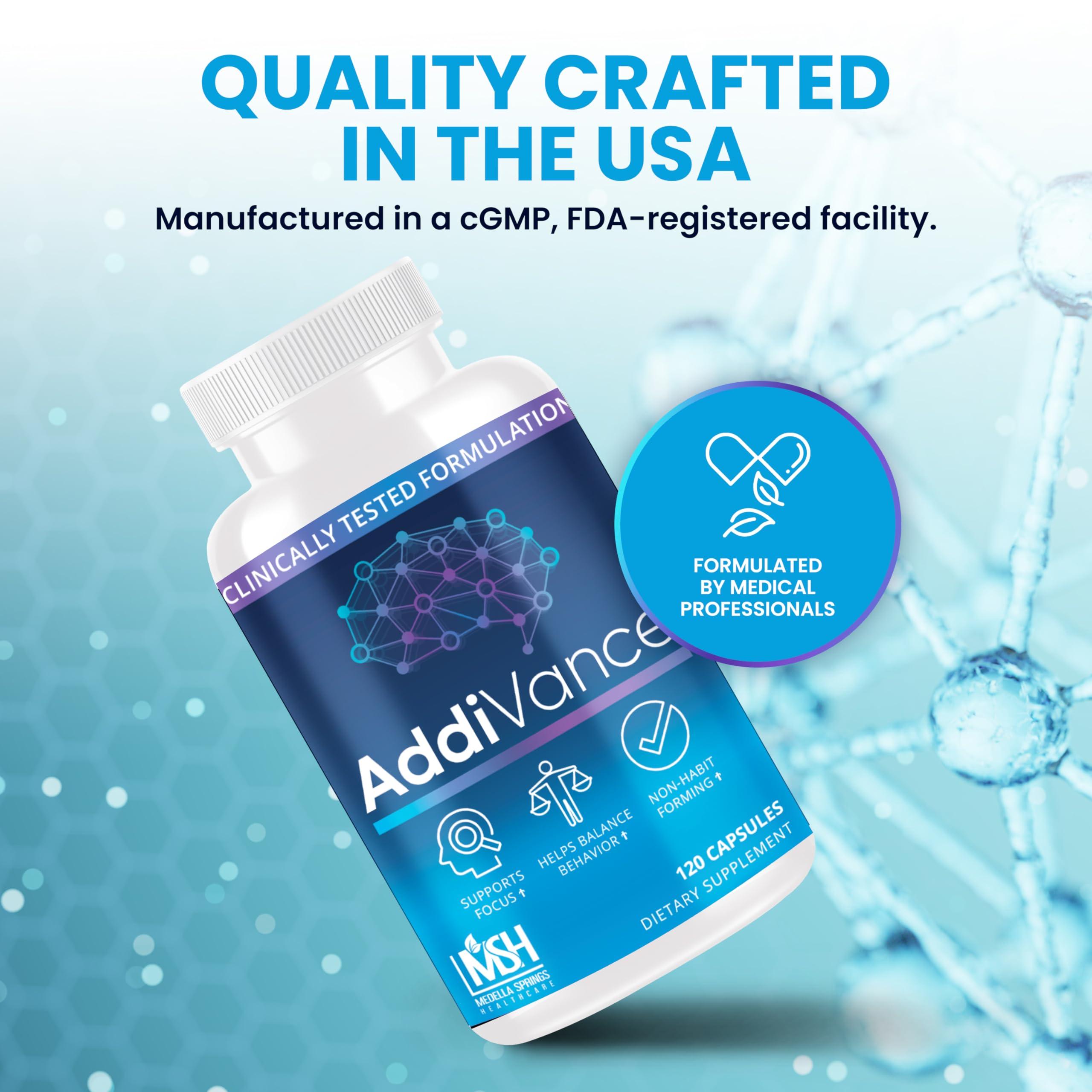 Medella Naturals AddiVance 120 Caps - Natural Brain Support Supplement for Enhanced Focus, Memory, & Balanced Behavior - Clinically Proven Non-Habit Forming Brain Supplement - Formulated by Medical Professionals