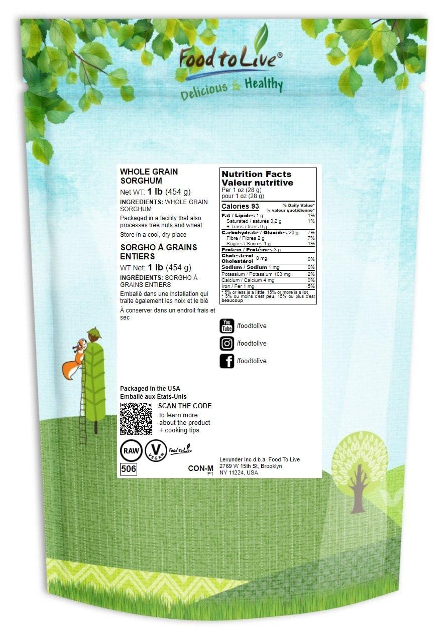 Food to Live Food to Live Whole Grain Sorghum, 1 Pound Premium White Groats. Raw Milo Seeds. Vegan, Bulk Broom-corn. Durra is Great for Making Flour and Popped Jowar Dhani