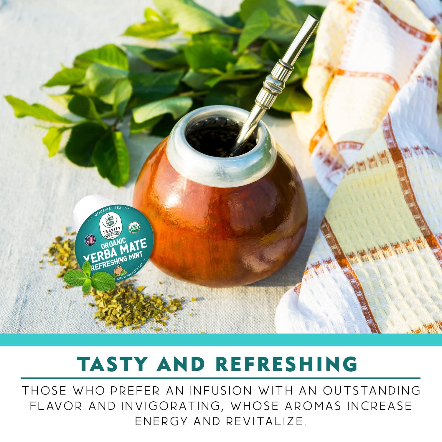 Teavity Organic Yerba Mate Refreshing Mint Tea Pods - Naturally Caffeinated Yerba Mate Tea Pod for Keurig Brewers by Teavity (24 Tea Pods)