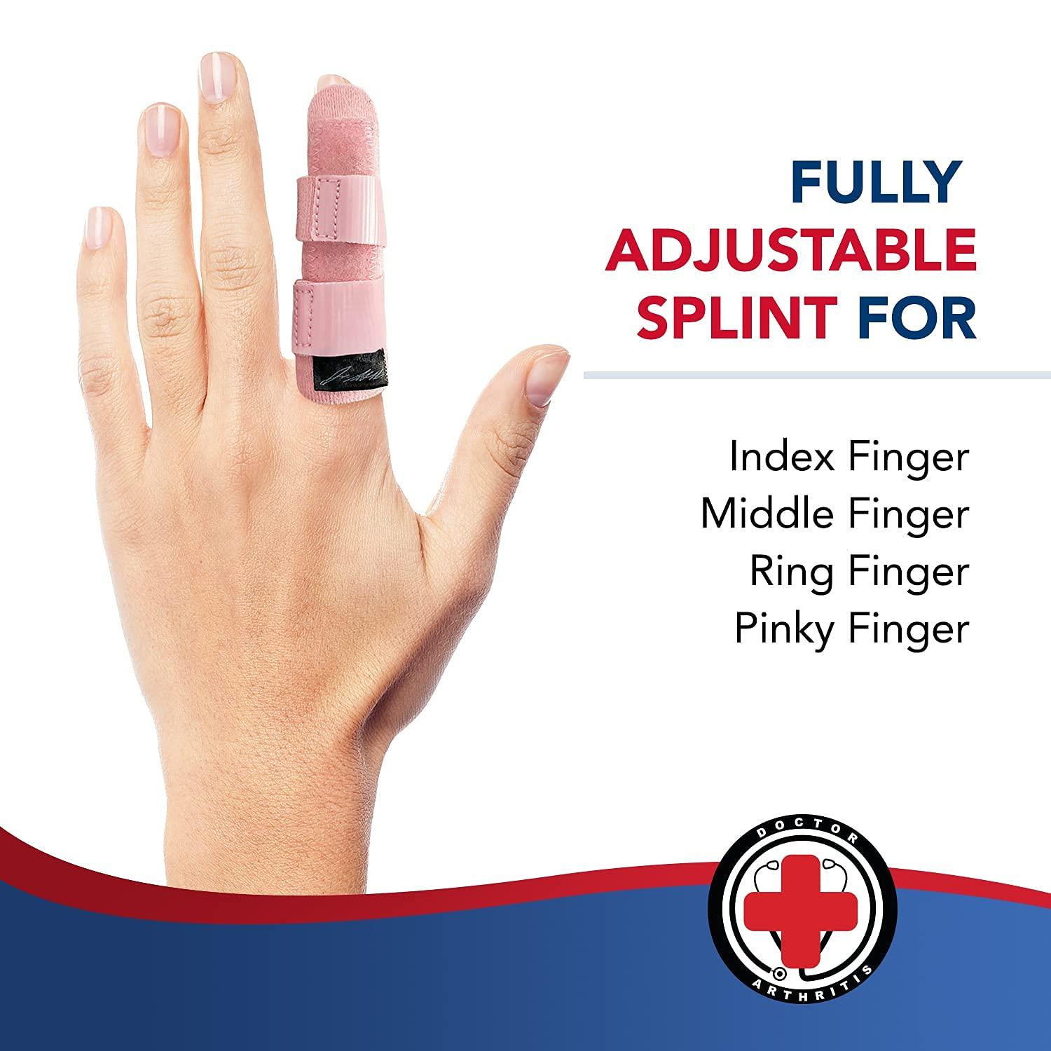 Dr. Arthritis Doctor Developed Finger Splint & Handbook - Trigger Finger, Arthritis, RSI - Fits Ring, Index, Pinky & Middle - 2 sizes (Pink, L/XL)