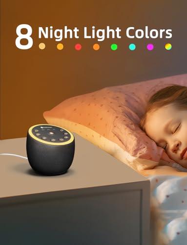 Hotmoon Sleep Sound Machine White Noise Machine 40 Non Looping Sounds 8 Night Light Colors 4 Timers 32 Adjustable Volume Memory Function Brown Noise Sounds Machine for Baby Kids Adult Plug-in, Black