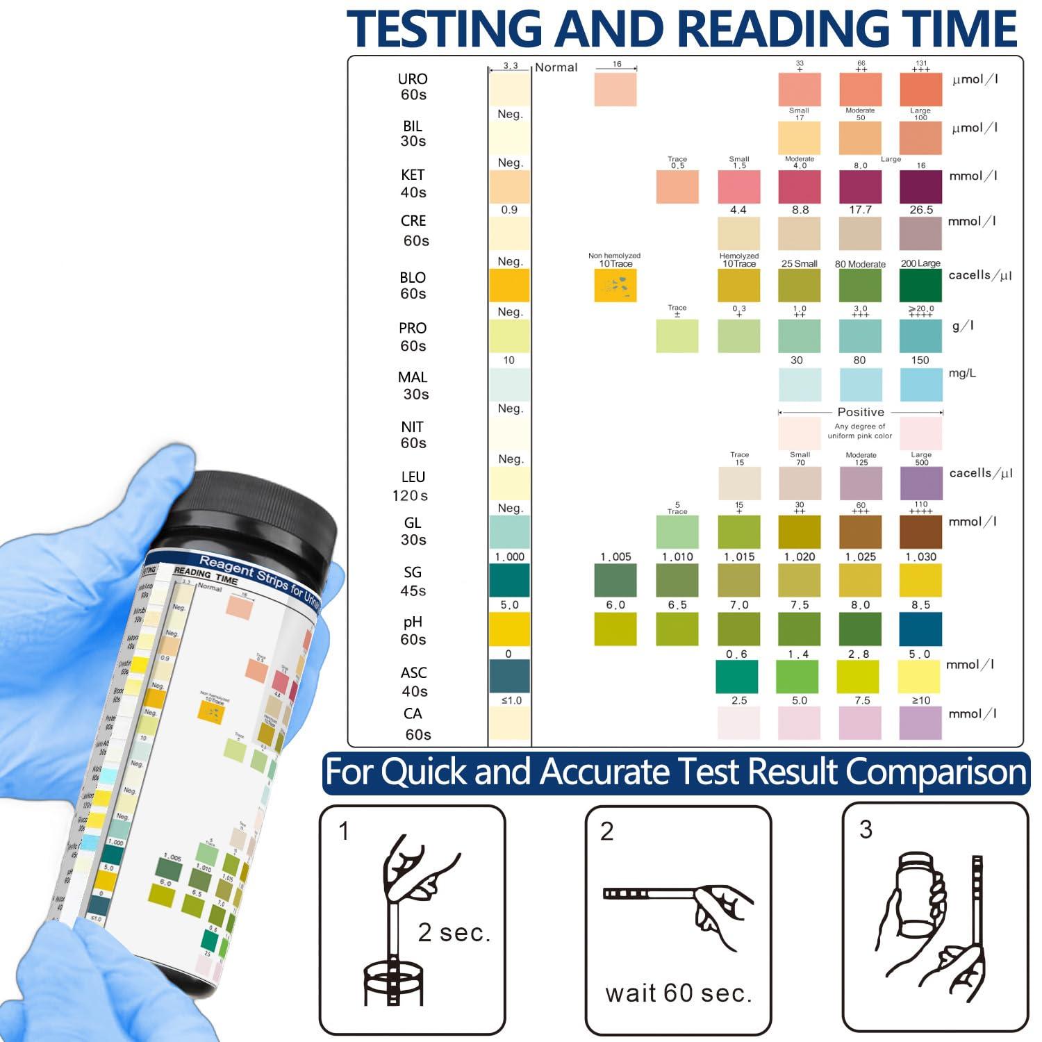 InsTesio 14-Panel Urine Test Strips - 150ct, Comprehensive Urinalysis for Men & Women, Detects UTI, pH, KET, Prot, SG, BIL, GLU, CRE, BLO, and More - Ideal for Home Use