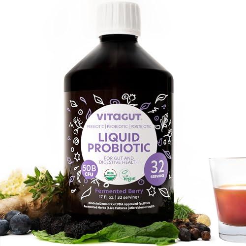 VITAGUT VITAGUT Liquid Probiotic, Prebiotics & Postbiotics 3-in-1 Organic, Live Probiotics for Women & Men - Probiotics for Digestive Health, 50 Billion CFU, 19 Fermented Herbs, Vegan Probiotic for Gut Health