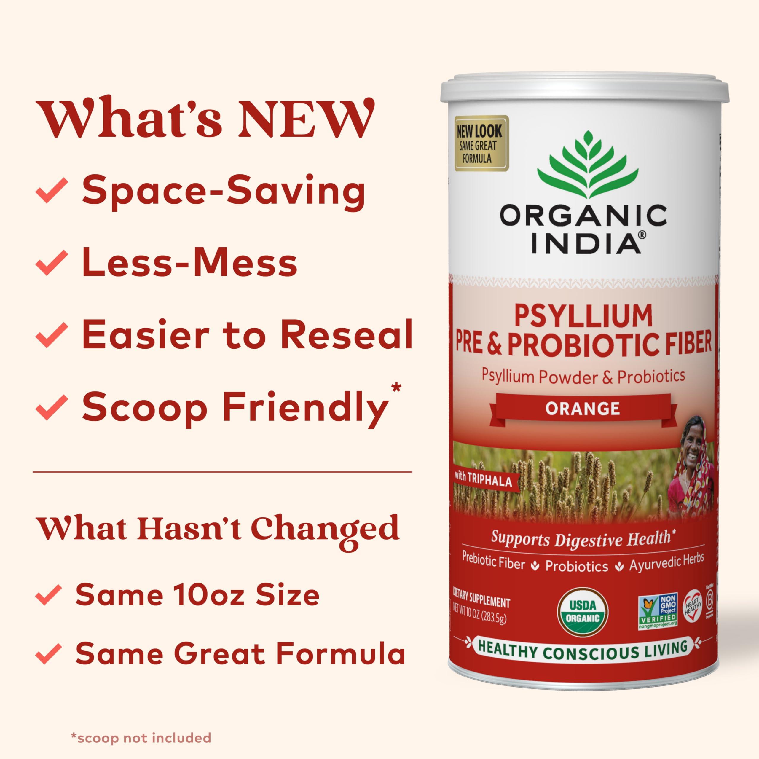 ORGANIC INDIA ORGANIC INDIA Psyllium Husk Powder - Pre & Probiotic Fiber Supplement, Organic Psyllium Husk Fiber Supplement with Whole Psyllium Husk, Dietary Fiber, USDA Organic, Vegan, Gluten Free - Orange, 10 Oz