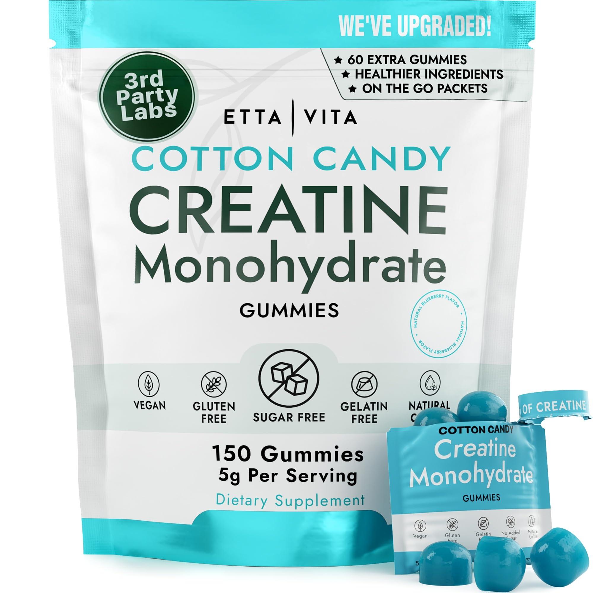Etta Vita Sugar-Free Creatine Monohydrate Gummies (1g/Gummy) Potent Creatine Gummies for Men & Women, Creatine Supplement for Muscle Support, Cellular Energy, Cognitive Function - Non-GMO, Gluten-Free, Vegan