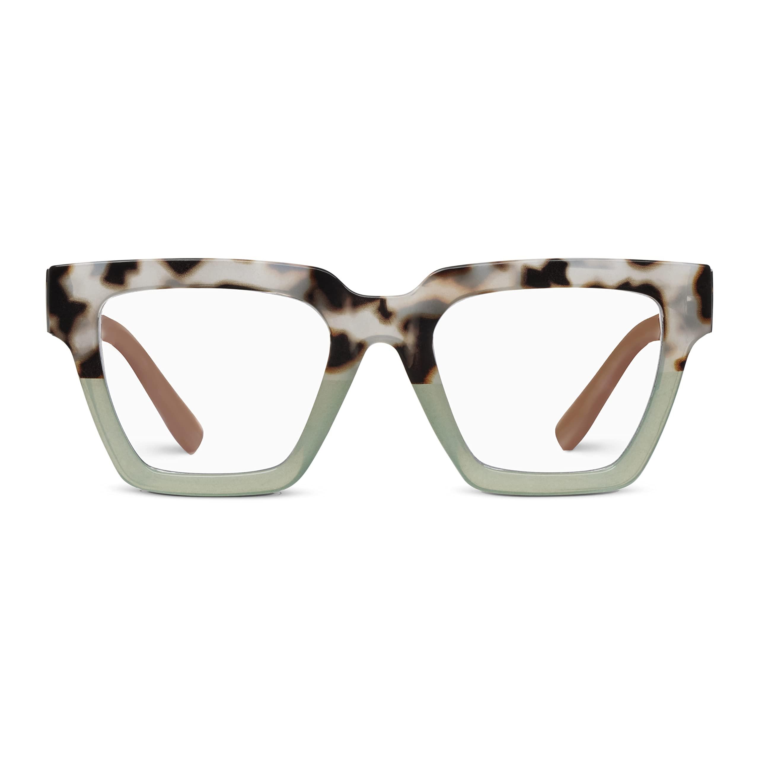 Peepers by PeeperSpecs Peepers by PeeperSpecs Oprah\'s Favorite Women\'s Take a Bow Square Blue Light Blocking Reading Glasses - Chai Tortoise/Green +0.00