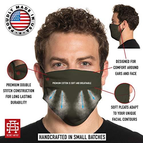 Secret Artist Secret Artist Reversible Unisex Cloth Face Mask- Washable and Reusable. (Fits: X-Large to 2X-Large Face, Military Green/Black Reversible)