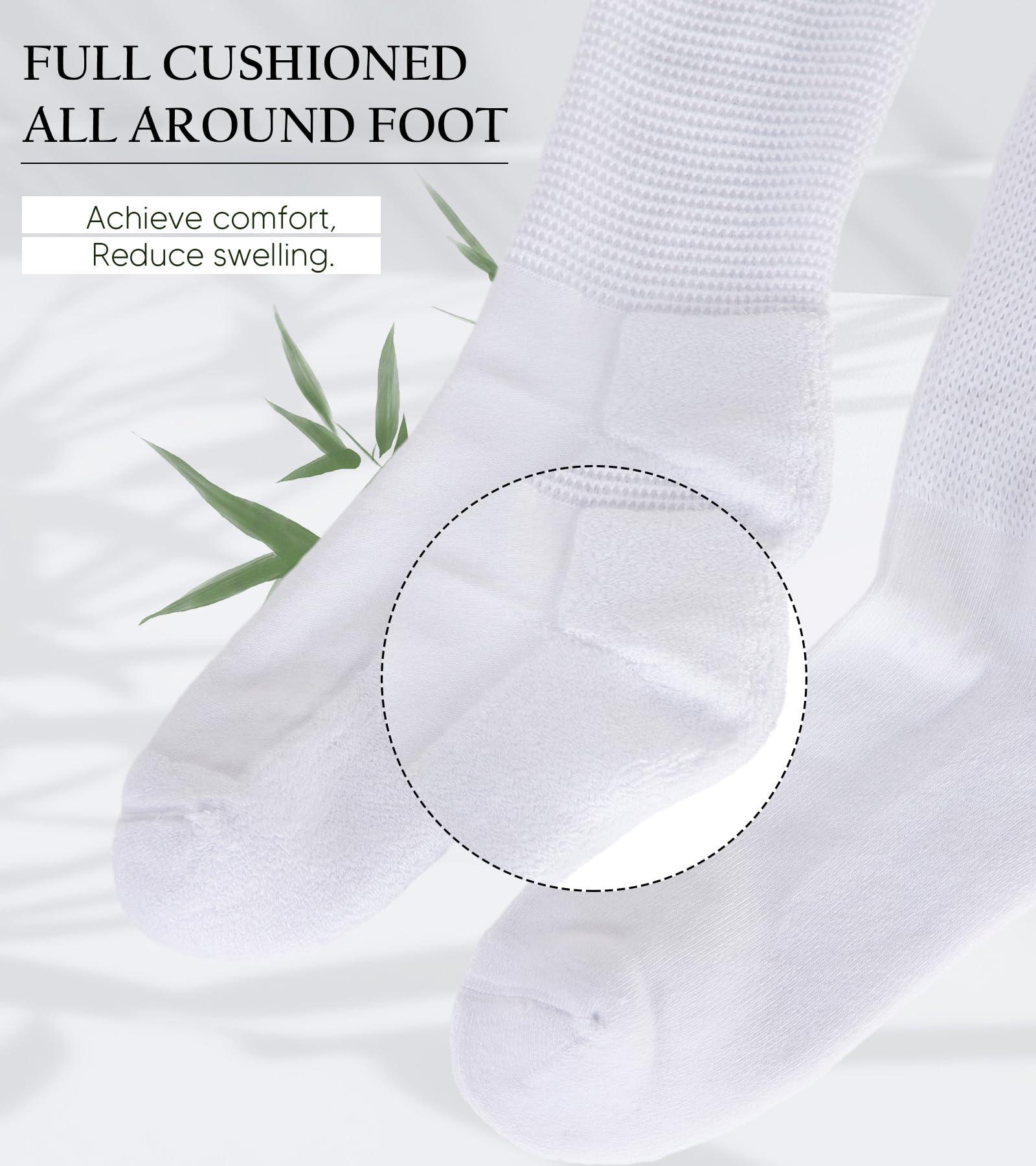 Athlemo Athlemo Diabetic Socks for Men & Women, No-Binding Knee High Socks 4 Pairs, Cushioned Sole & Seamless Toe, Soft Breathable Extra Wide Diabetic Socks